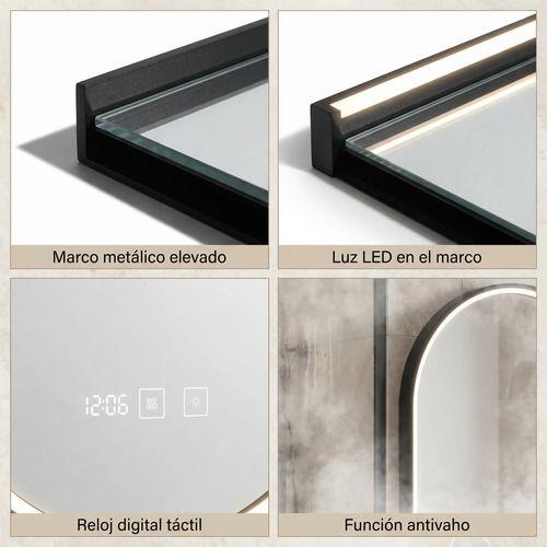 Espejo Marco Melalico Con Luz Led Touch Para Baño 50x70cm Negro Ovalo-3