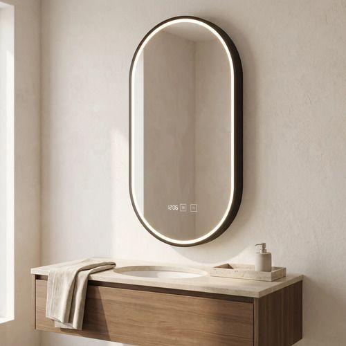 Espejo Marco Melalico Con Luz Led Touch Para Baño 50x70cm Negro Ovalo-4