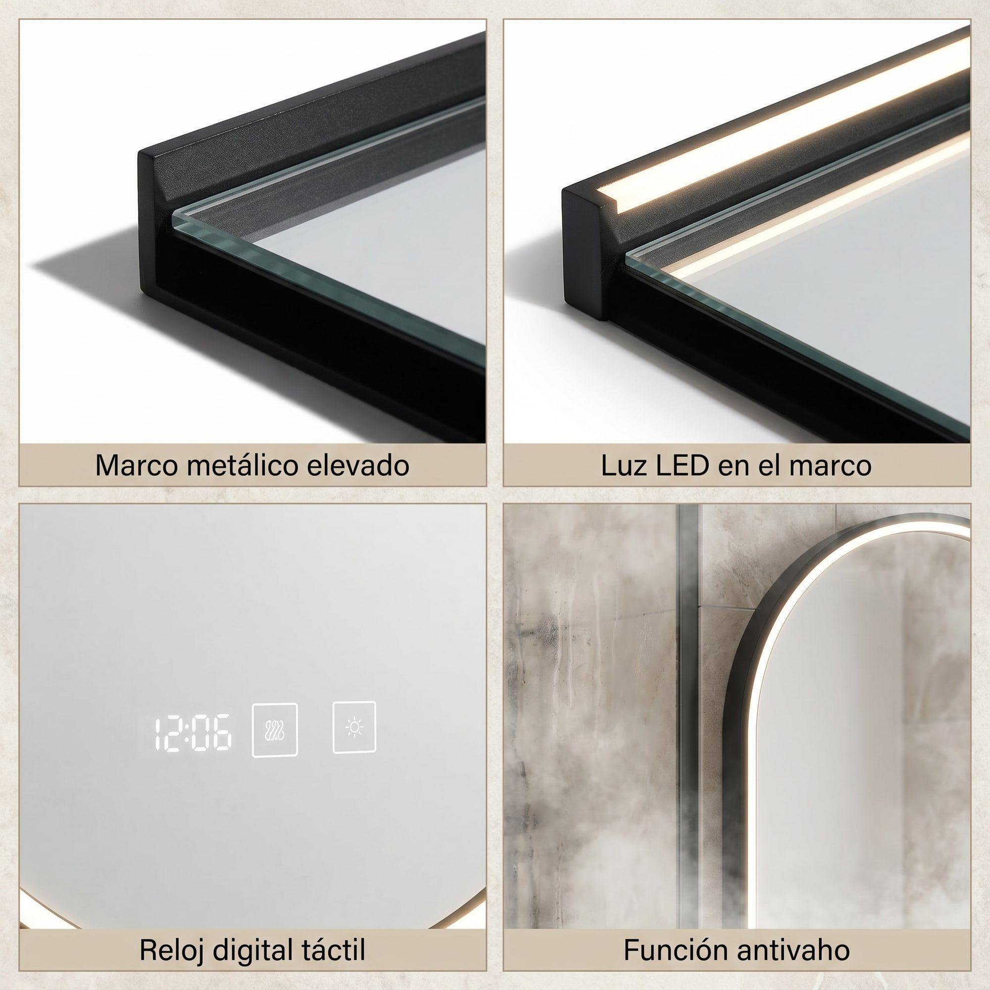 Espejo Marco Melalico Con Luz Led Touch Para Baño 50x70cm Negro Ovalo-3