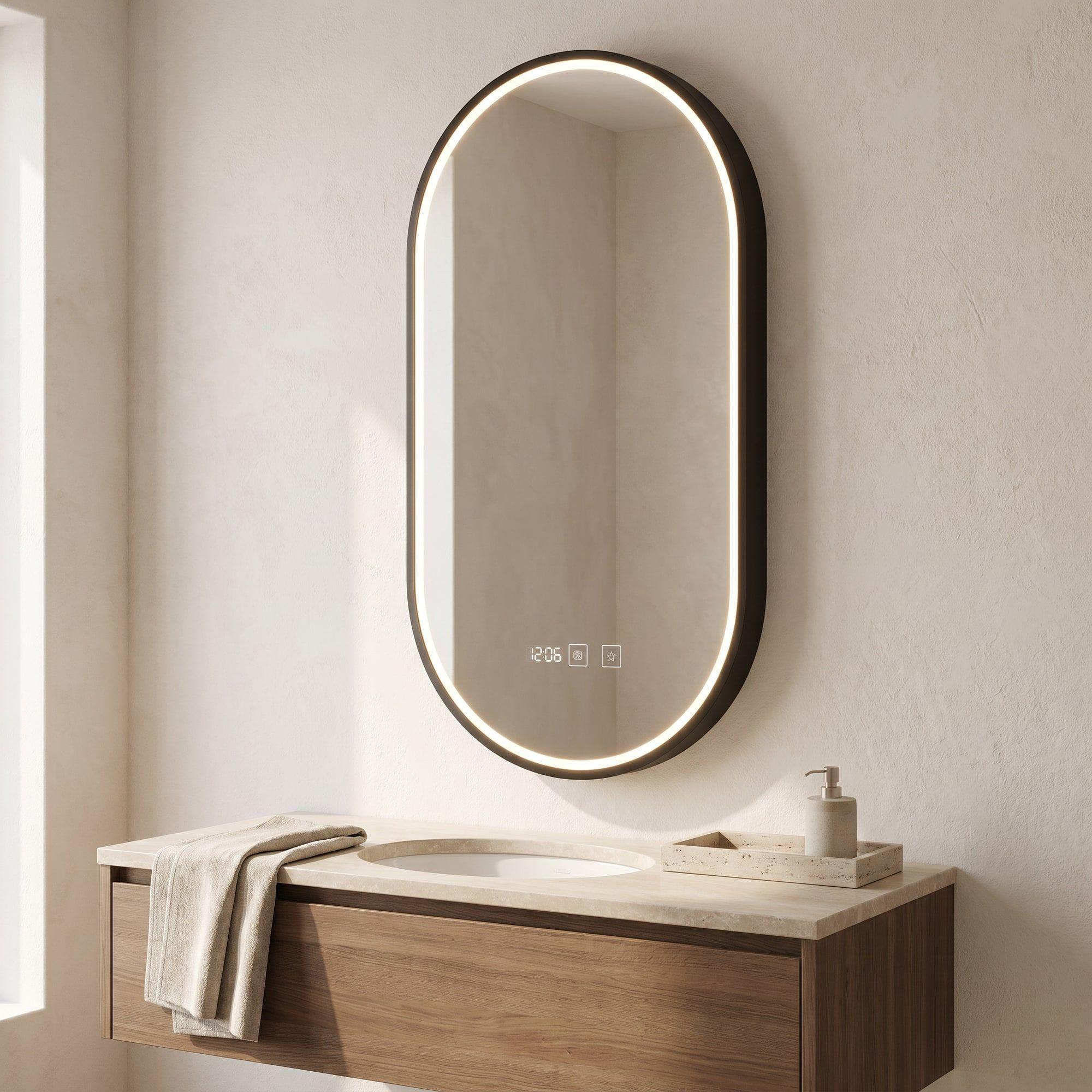 Espejo Marco Melalico Con Luz Led Touch Para Baño 50x70cm Negro Ovalo-4