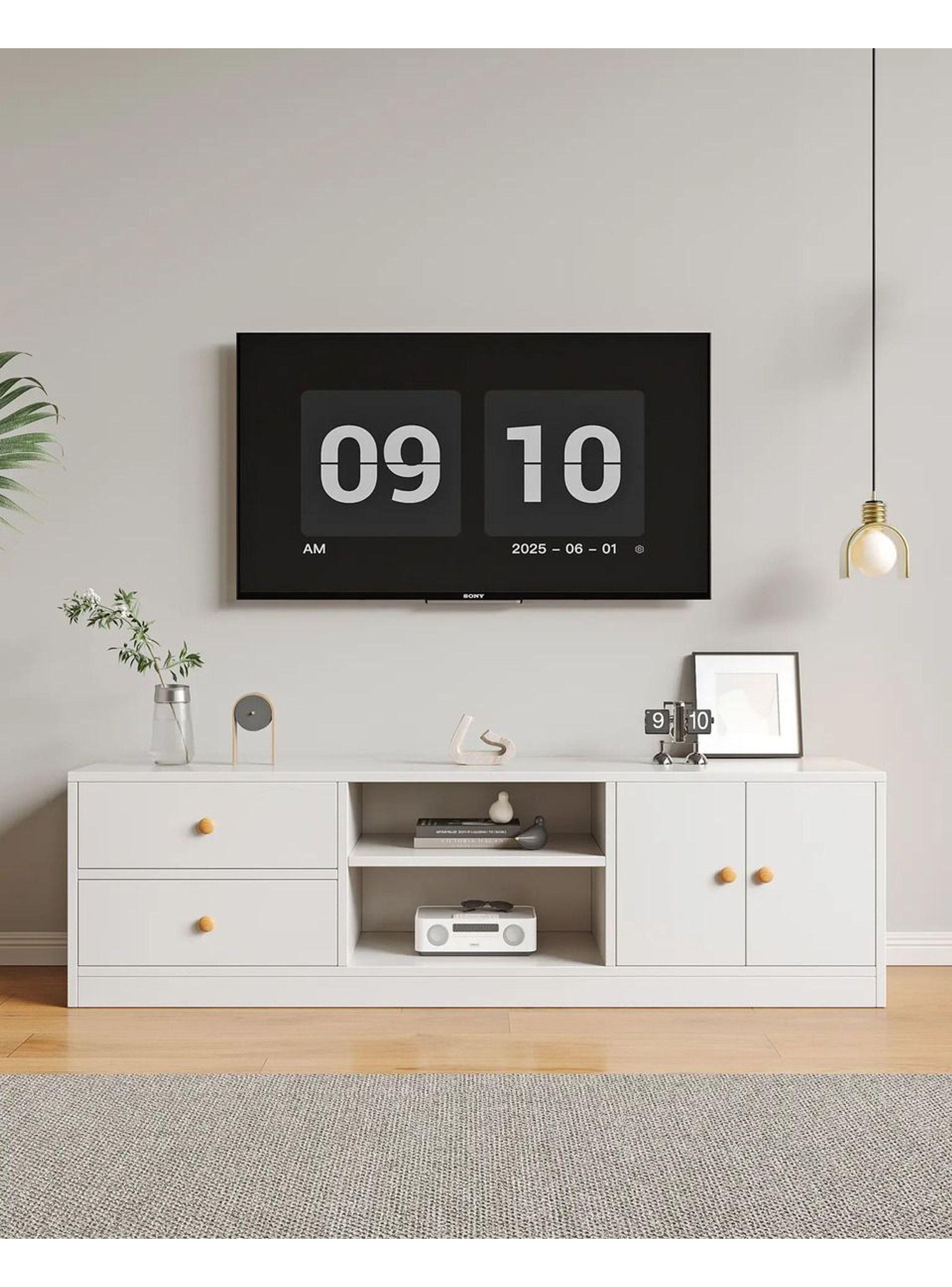 Rack Tv 120x34x40cm 2 Tiras 2 Puerta Melamina Moderna Blanco-0
