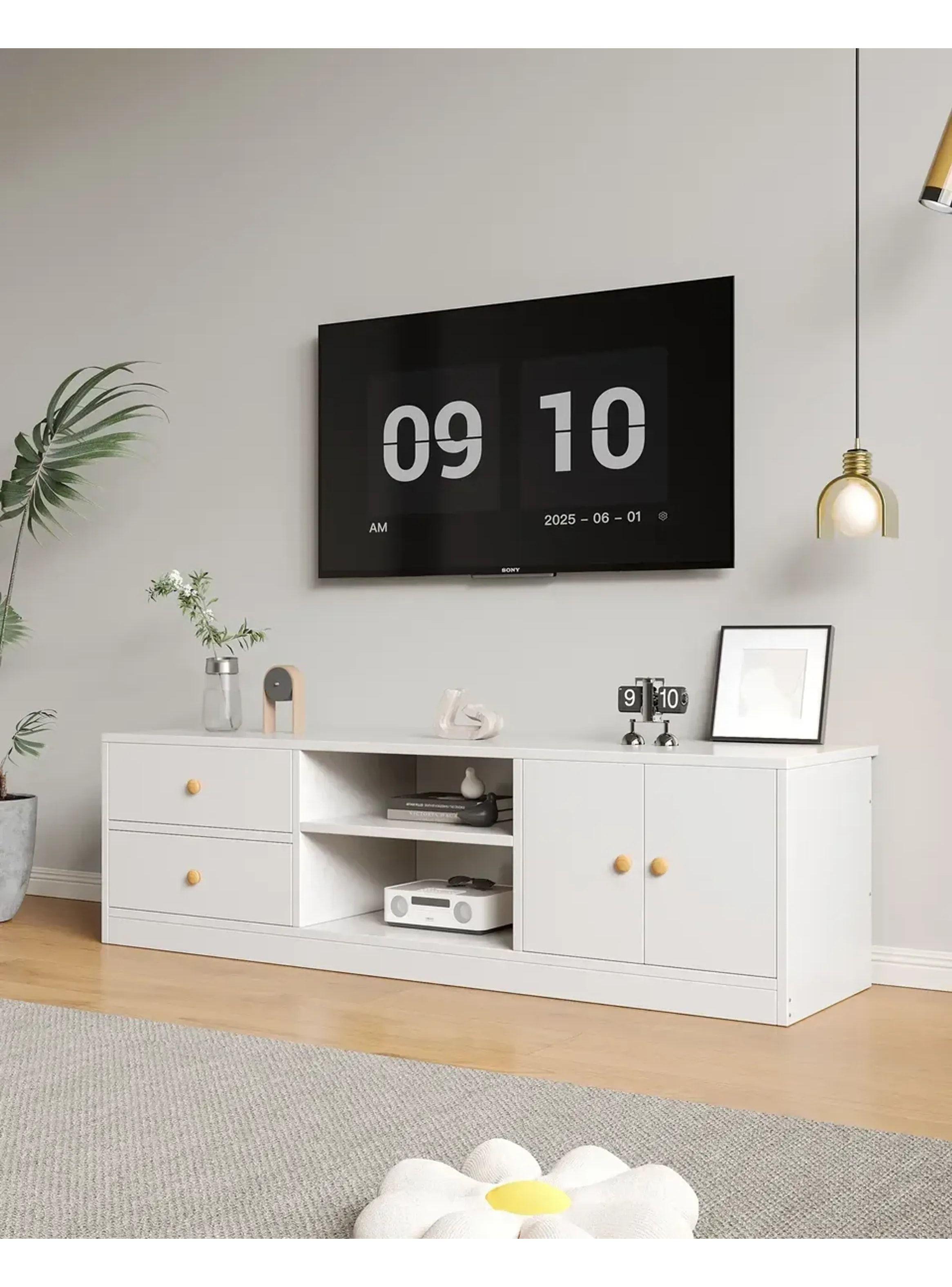 Rack Tv 120x34x40cm 2 Tiras 2 Puerta Melamina Moderna Blanco-2