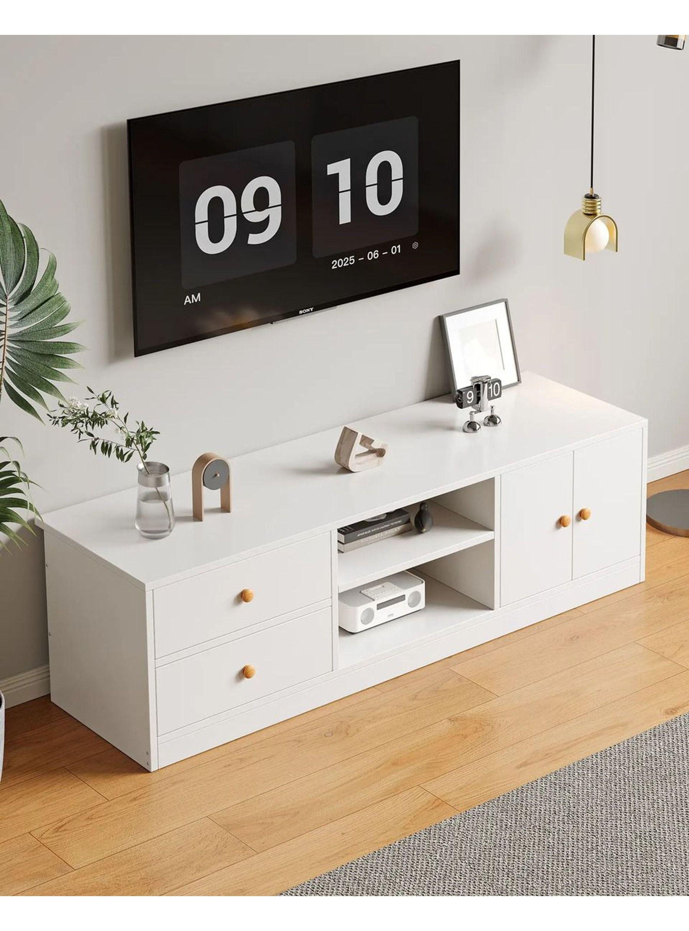 Rack Tv 120x34x40cm 2 Tiras 2 Puerta Melamina Moderna Blanco-3