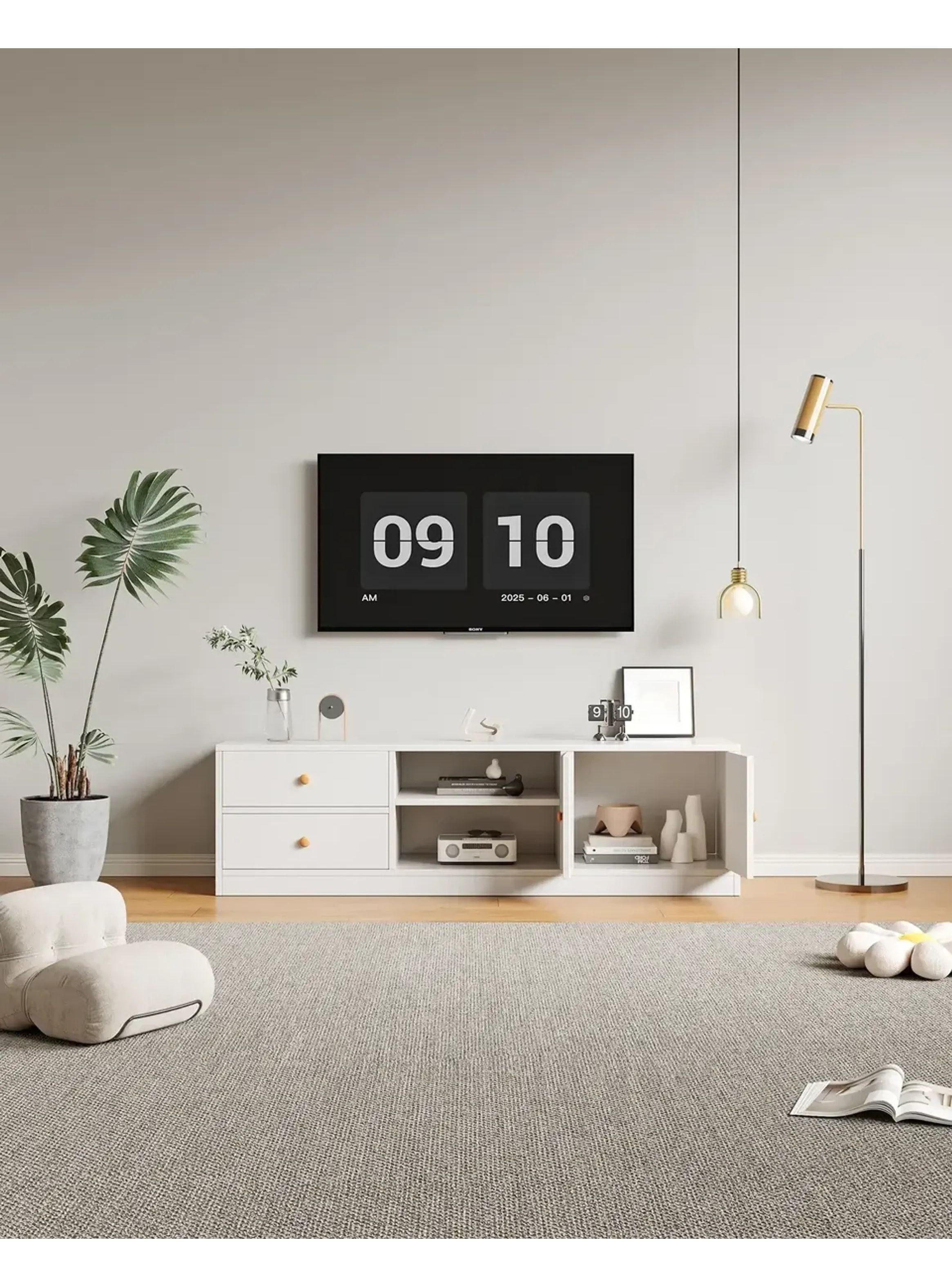 Rack Tv 120x34x40cm 2 Tiras 2 Puerta Melamina Moderna Blanco-4