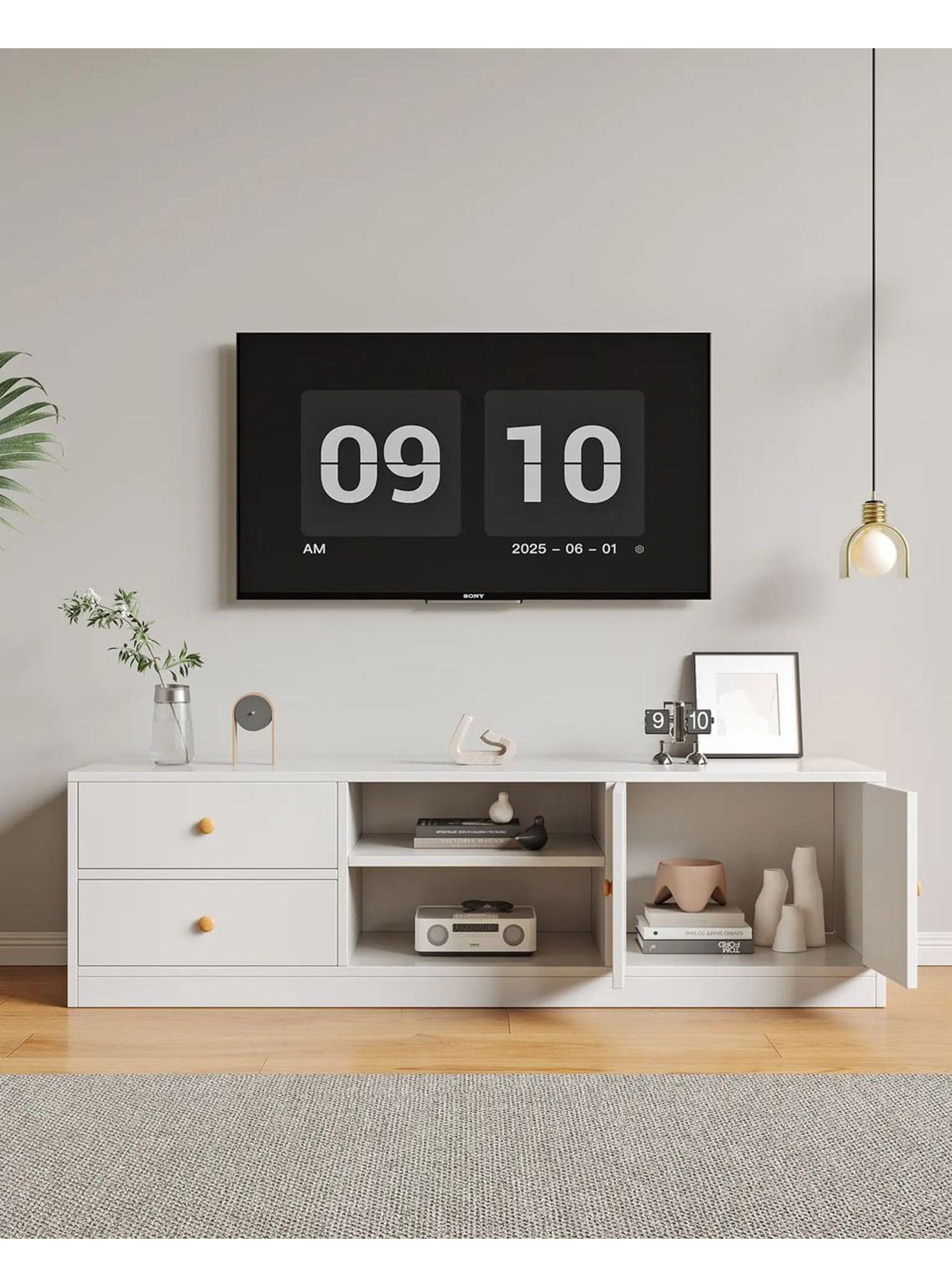 Rack Tv 120x34x40cm 2 Tiras 2 Puerta Melamina Moderna Blanco-5