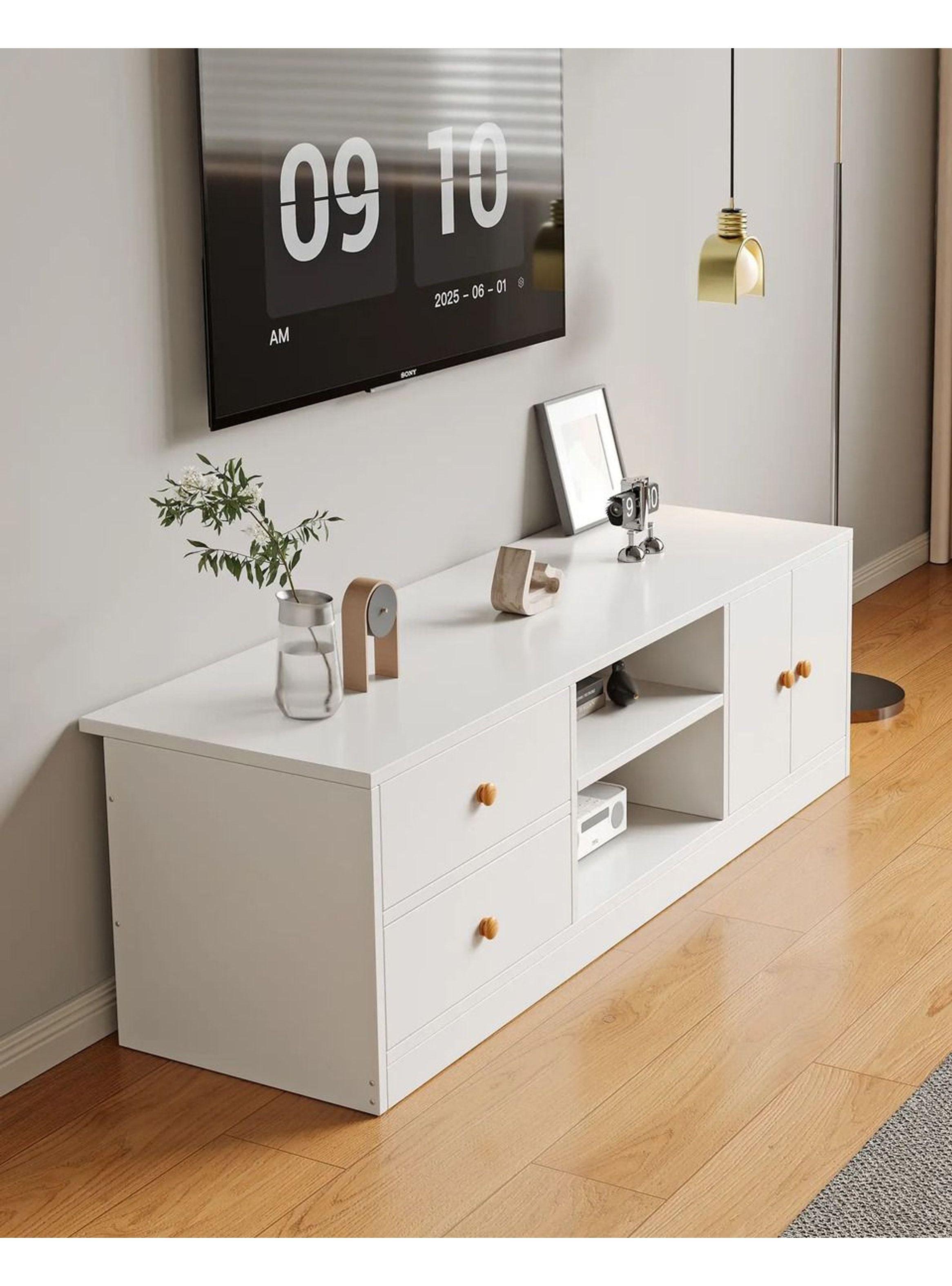 Rack Tv 120x34x40cm 2 Tiras 2 Puerta Melamina Moderna Blanco-7