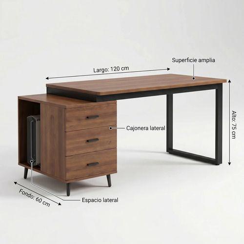 Escritorio Moderno Con Cajoneras 120x60x75cm Para Oficina Marrón Oscuro-2