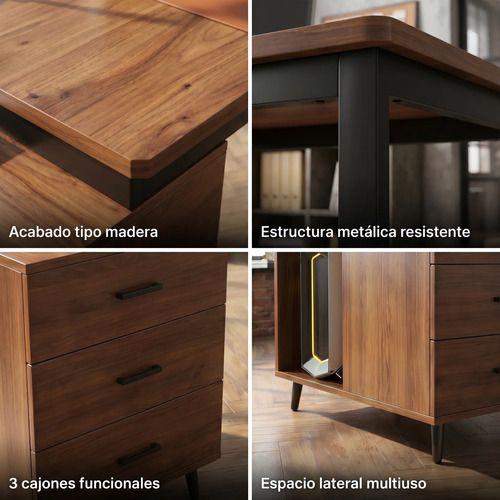 Escritorio Moderno Con Cajoneras 120x60x75cm Para Oficina Marrón Oscuro-3
