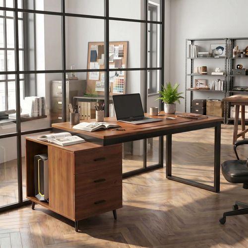 Escritorio Moderno Con Cajoneras 120x60x75cm Para Oficina Marrón Oscuro-7