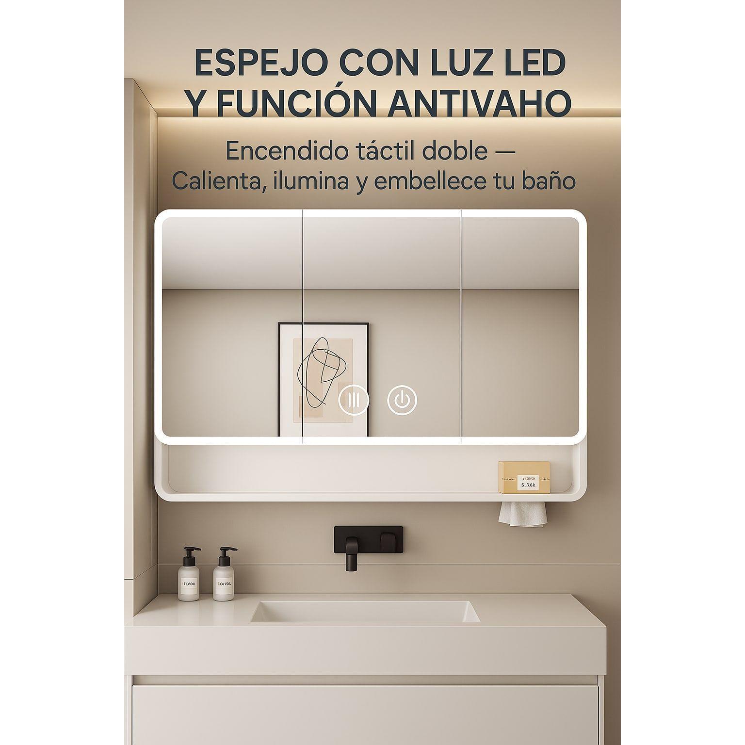 Botiquin Baño Inteligente Con Espejo Luz Antiempañamiento C Blanco-3