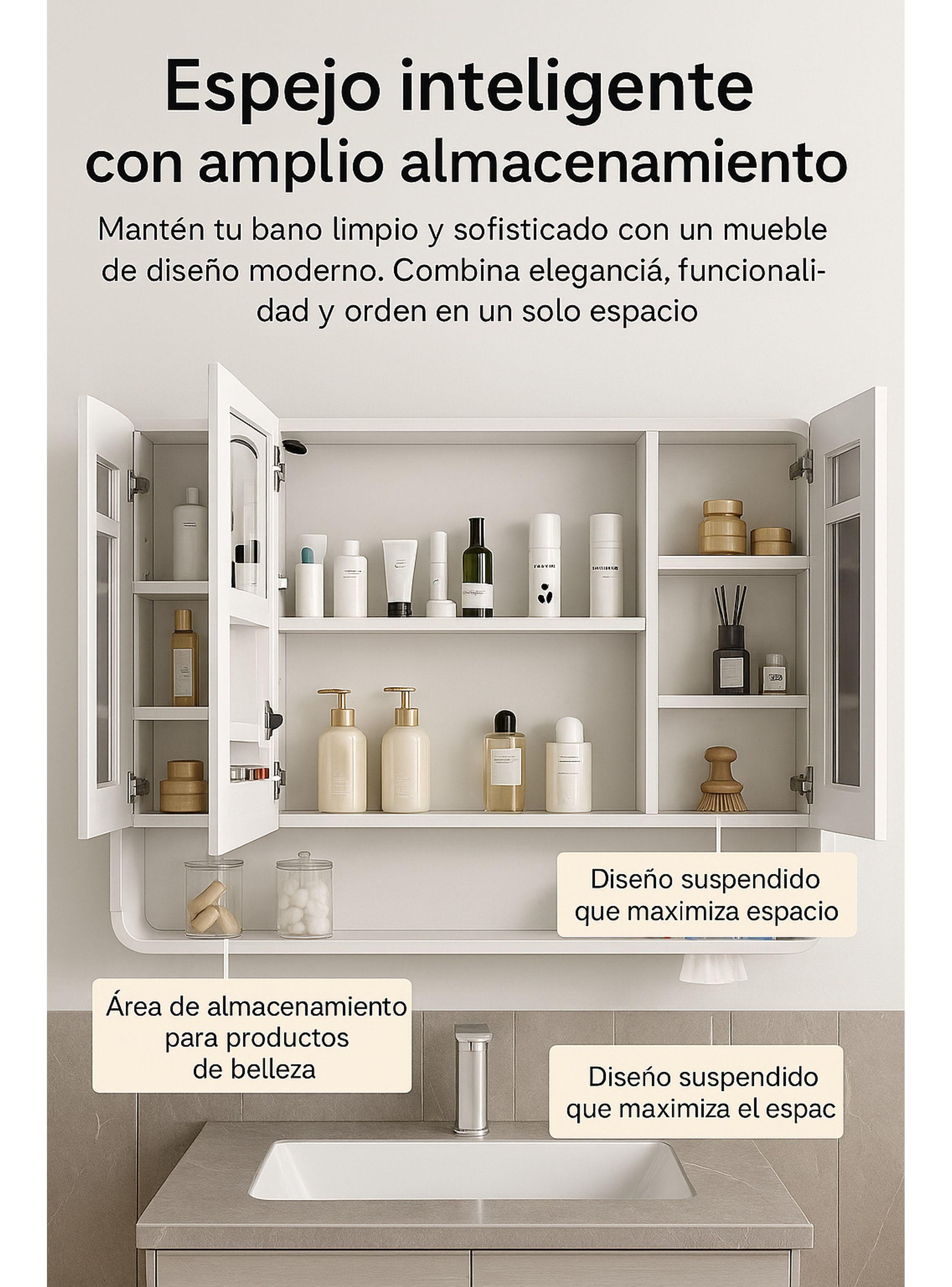 Botiquin Baño Inteligente Con Espejo Luz Antiempañamiento C Blanco-2