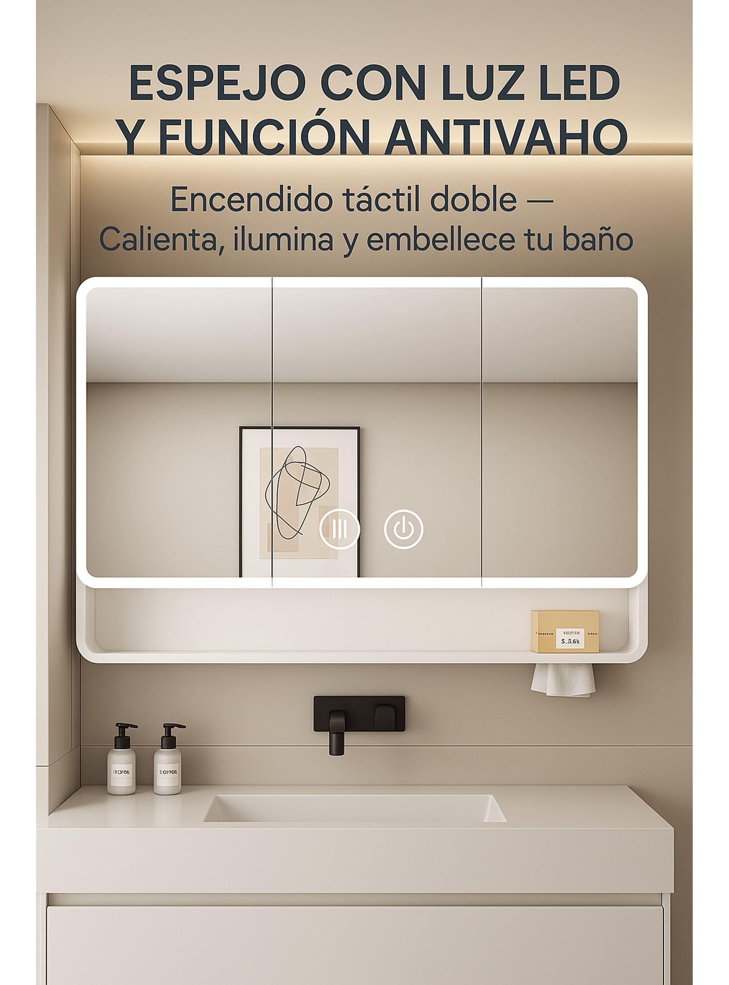 Botiquin Baño Inteligente Con Espejo Luz Antiempañamiento C Blanco-3