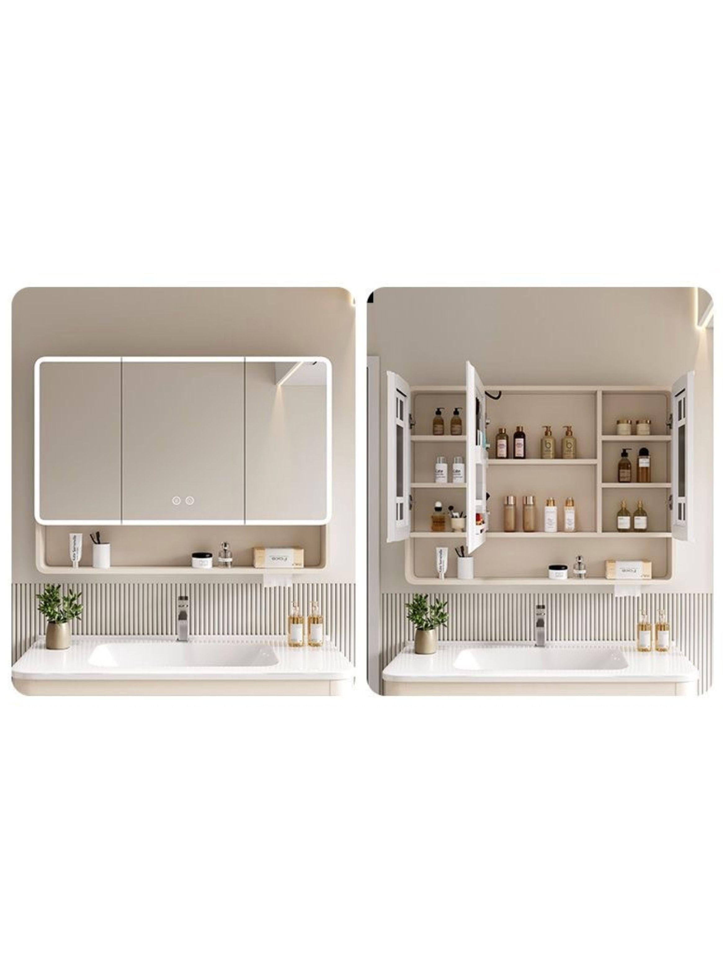 Botiquin Baño Inteligente Con Espejo Luz Antiempañamiento C Blanco-9