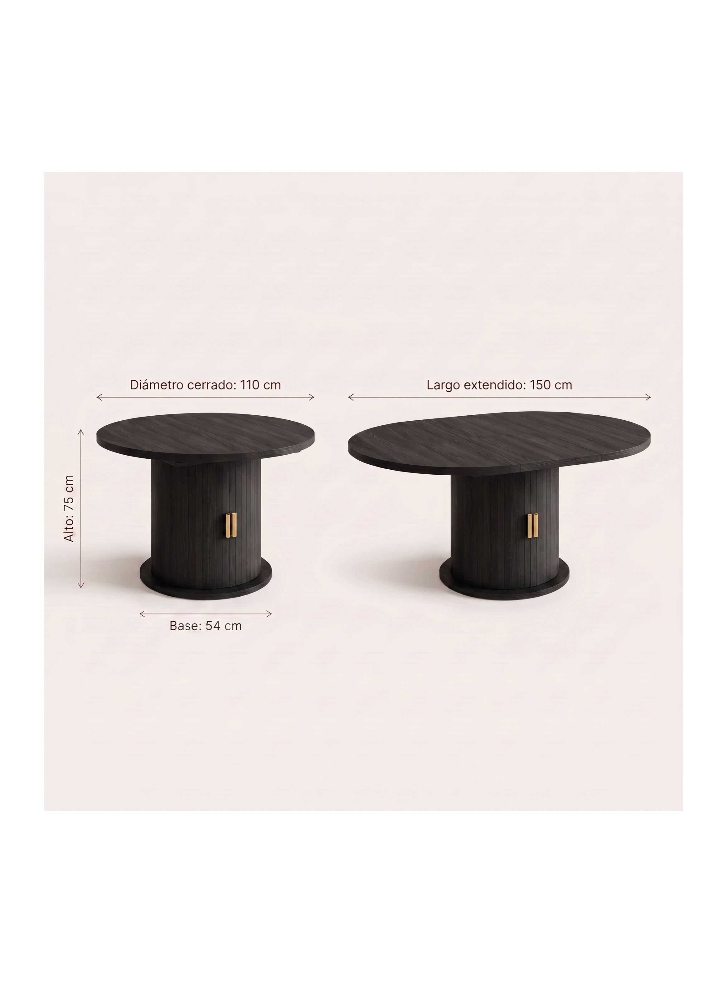 Mesa Comedor France Extendible 110-150 cm con Almacenamiento Negro CT101-003-2