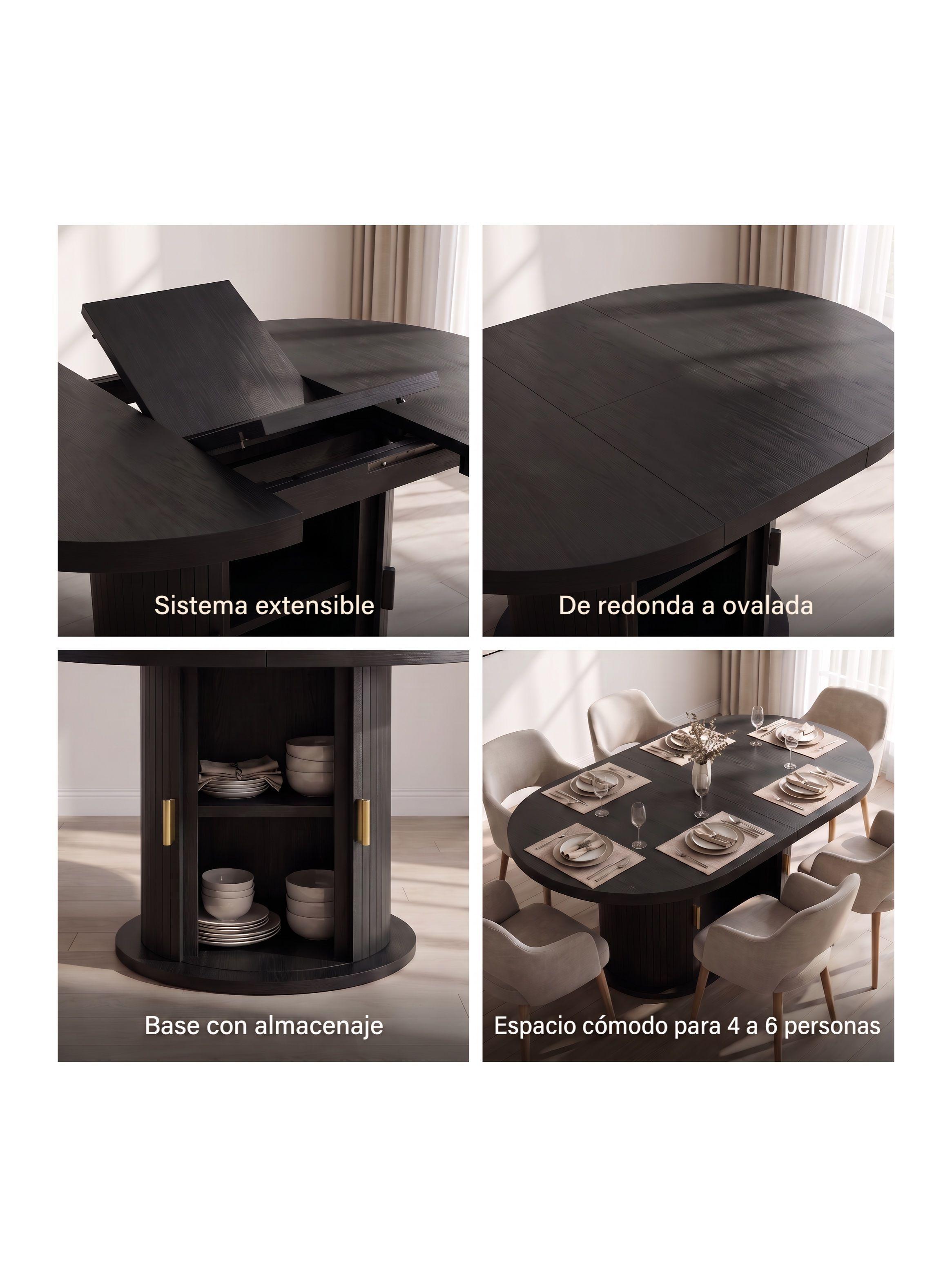 Mesa Comedor France Extendible 110-150 cm con Almacenamiento Negro CT101-003-3