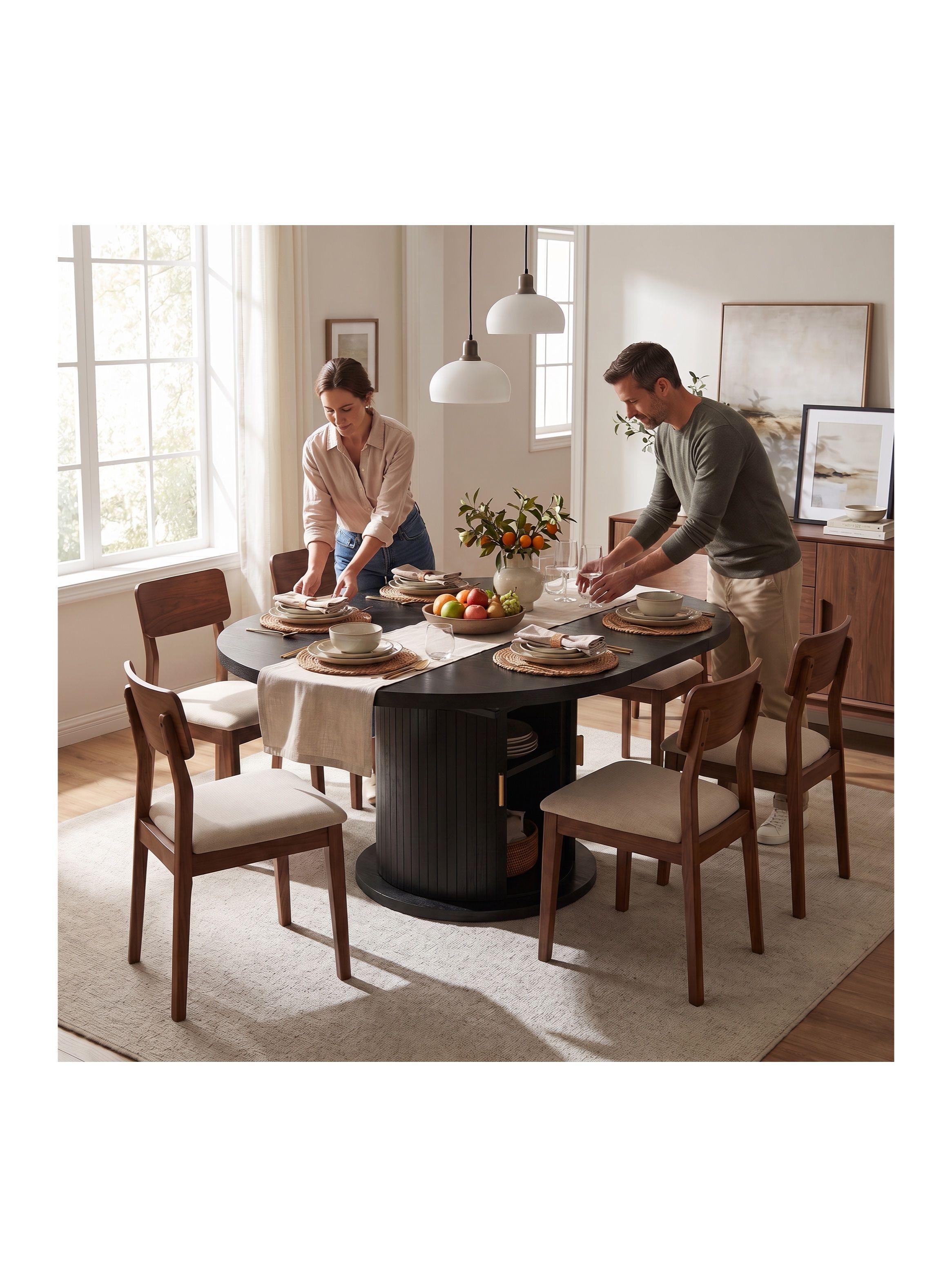 Mesa Comedor France Extendible 110-150 cm con Almacenamiento Negro CT101-003-5