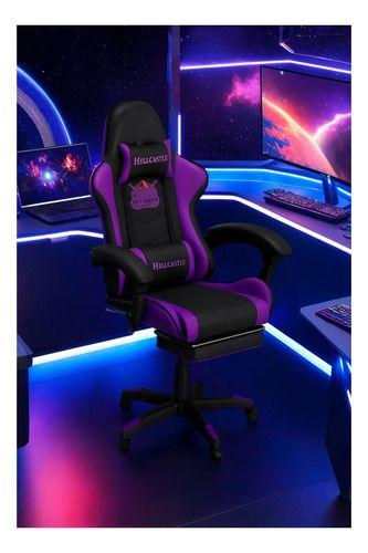 Silla Gamer Hell Castle Reclinable Con Cojin Lumbar Morado Cuero Sintético-2