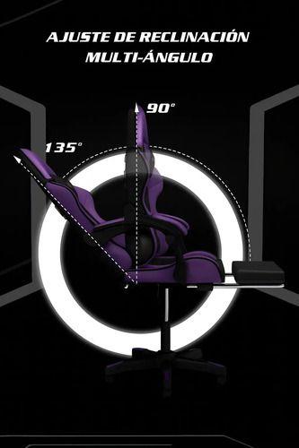 Silla Gamer Hell Castle Reclinable Con Cojin Lumbar Morado Cuero Sintético-3