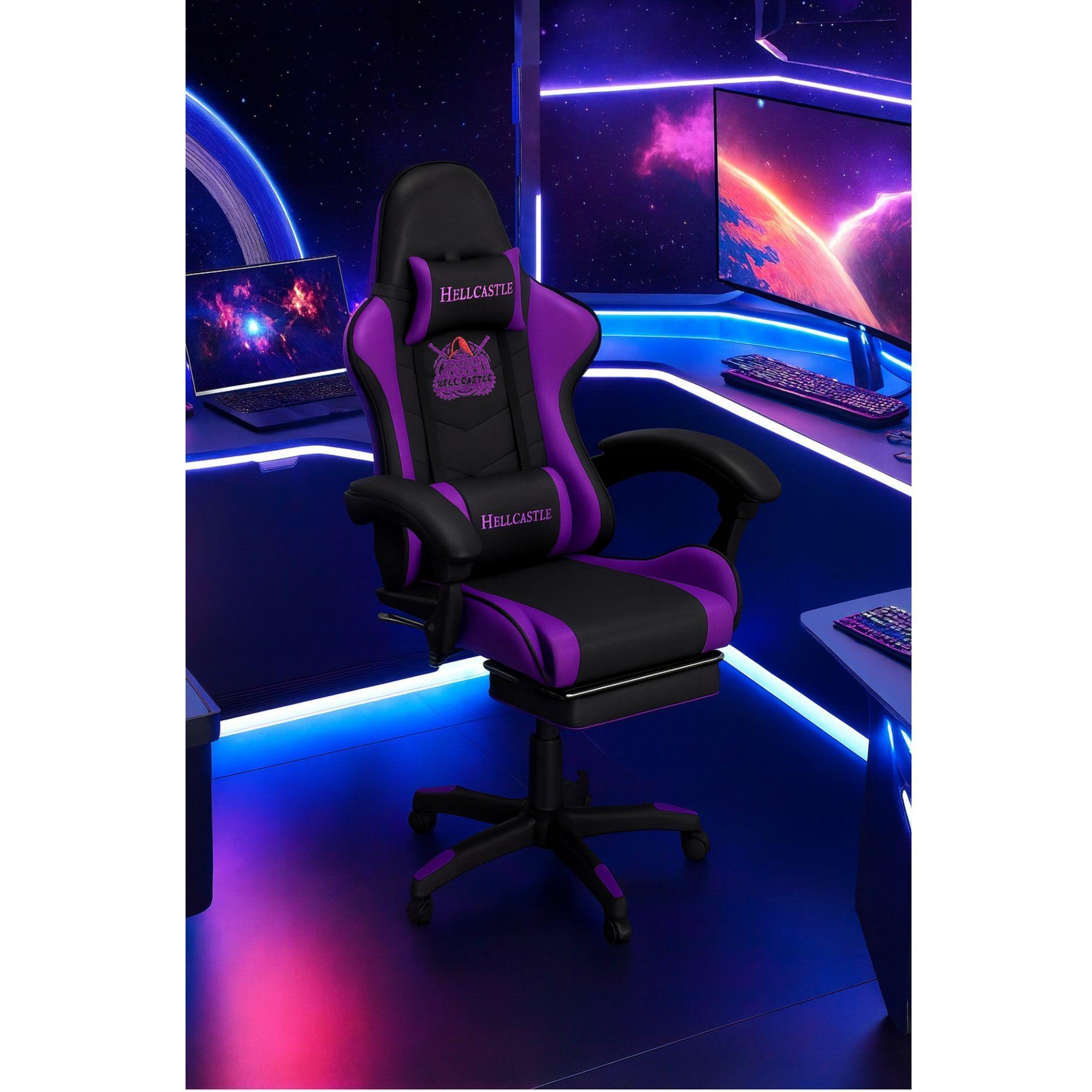 Silla Gamer Hell Castle Reclinable Con Cojin Lumbar Morado Cuero Sintético-2