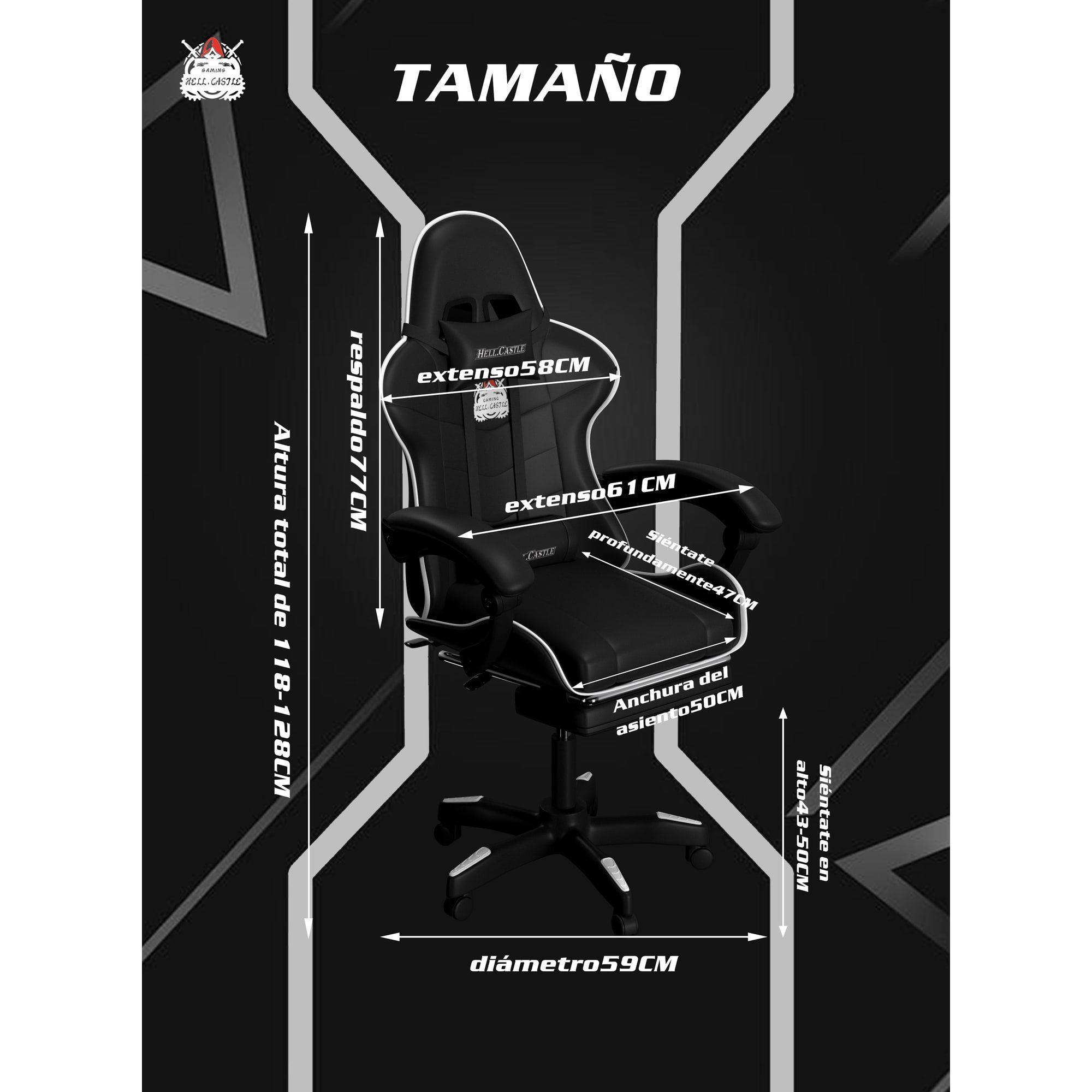 Silla Gamer Hell Castle Reclinable Con Cojin Lumbar Morado Cuero Sintético-4