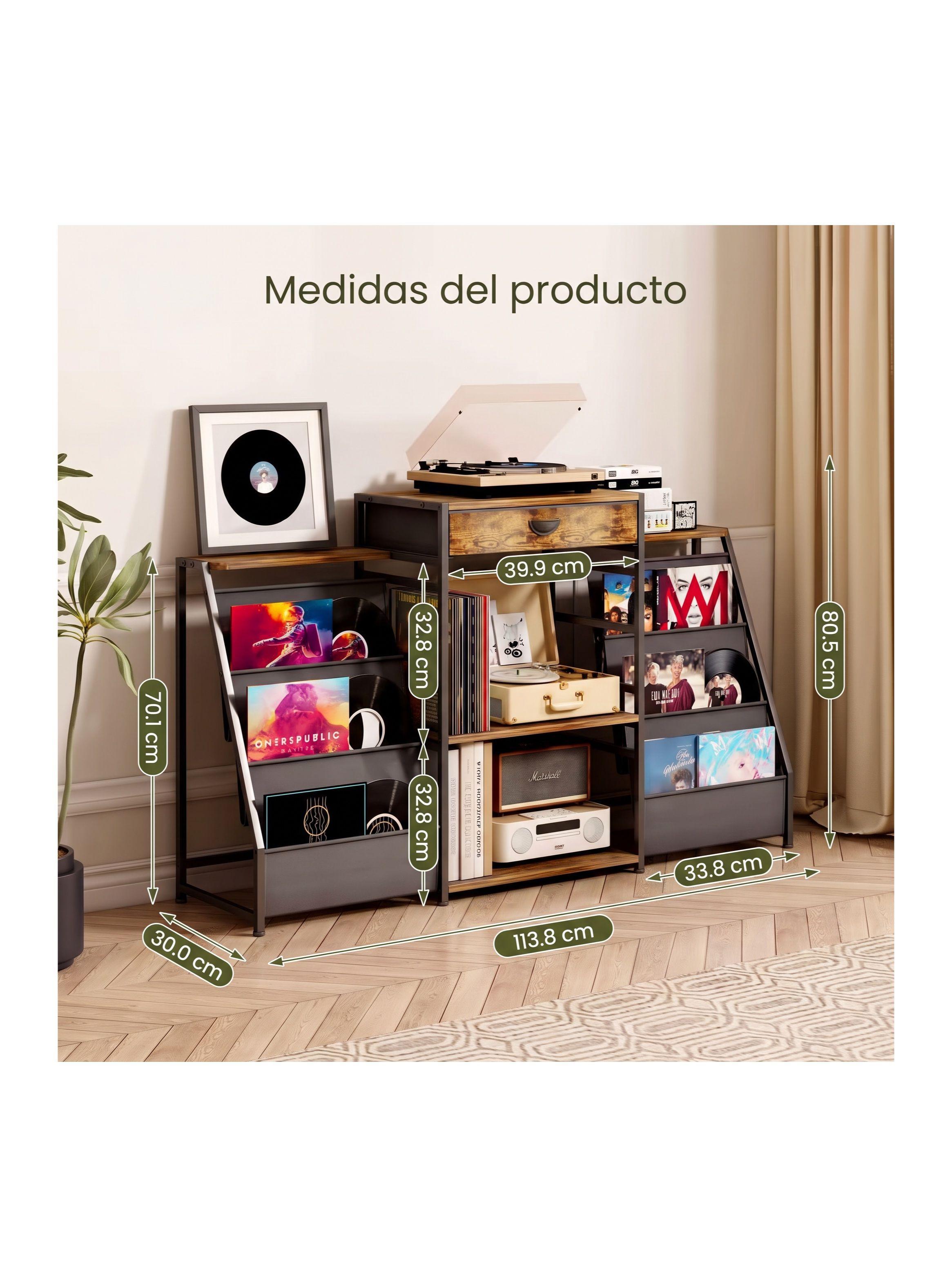Estante Biblioteca Multiuso Para Vinilos Y Tocadisco Vintage Marrón ZWJ006B-R-2