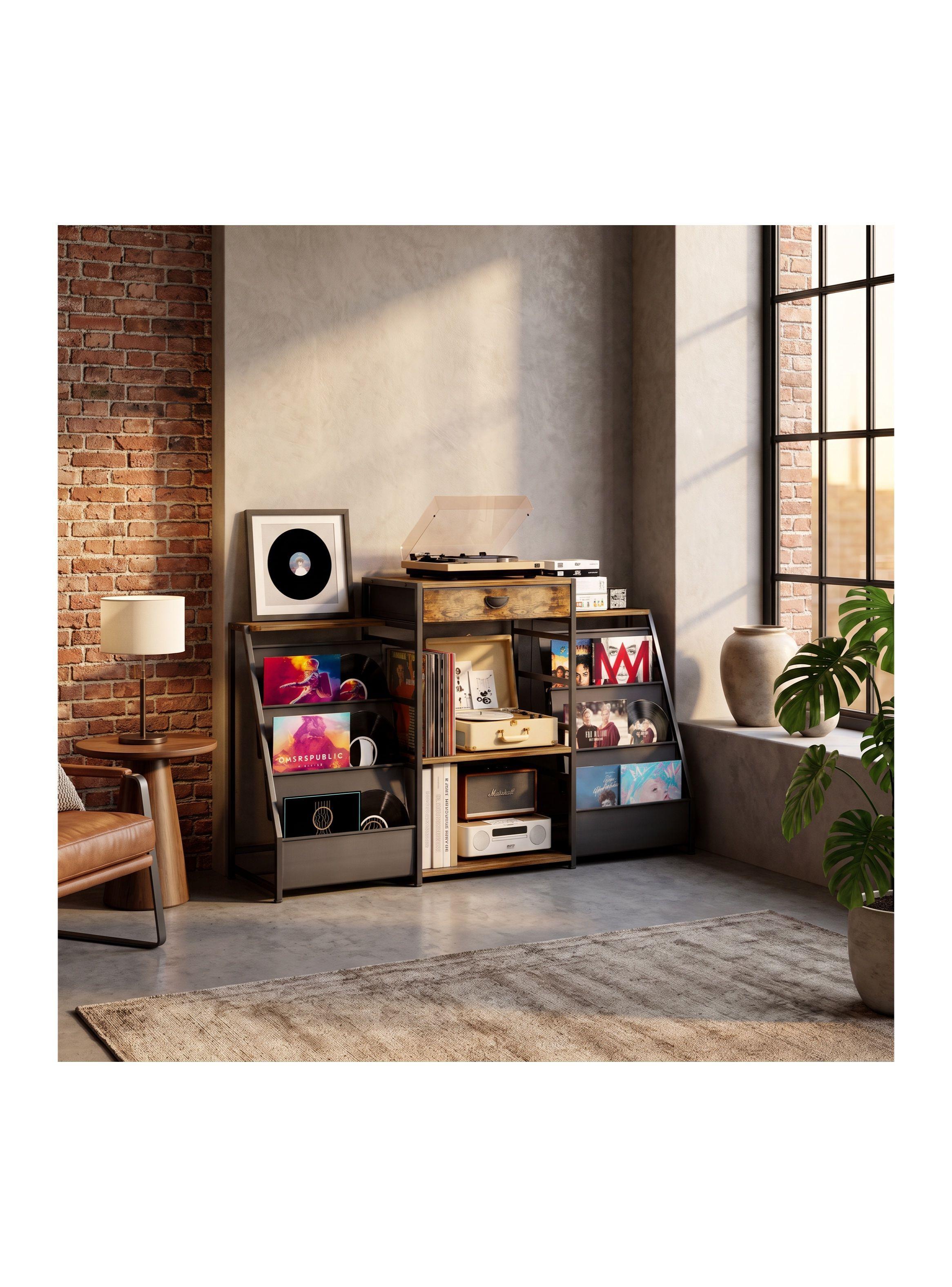 Estante Biblioteca Multiuso Para Vinilos Y Tocadisco Vintage Marrón ZWJ006B-R-6