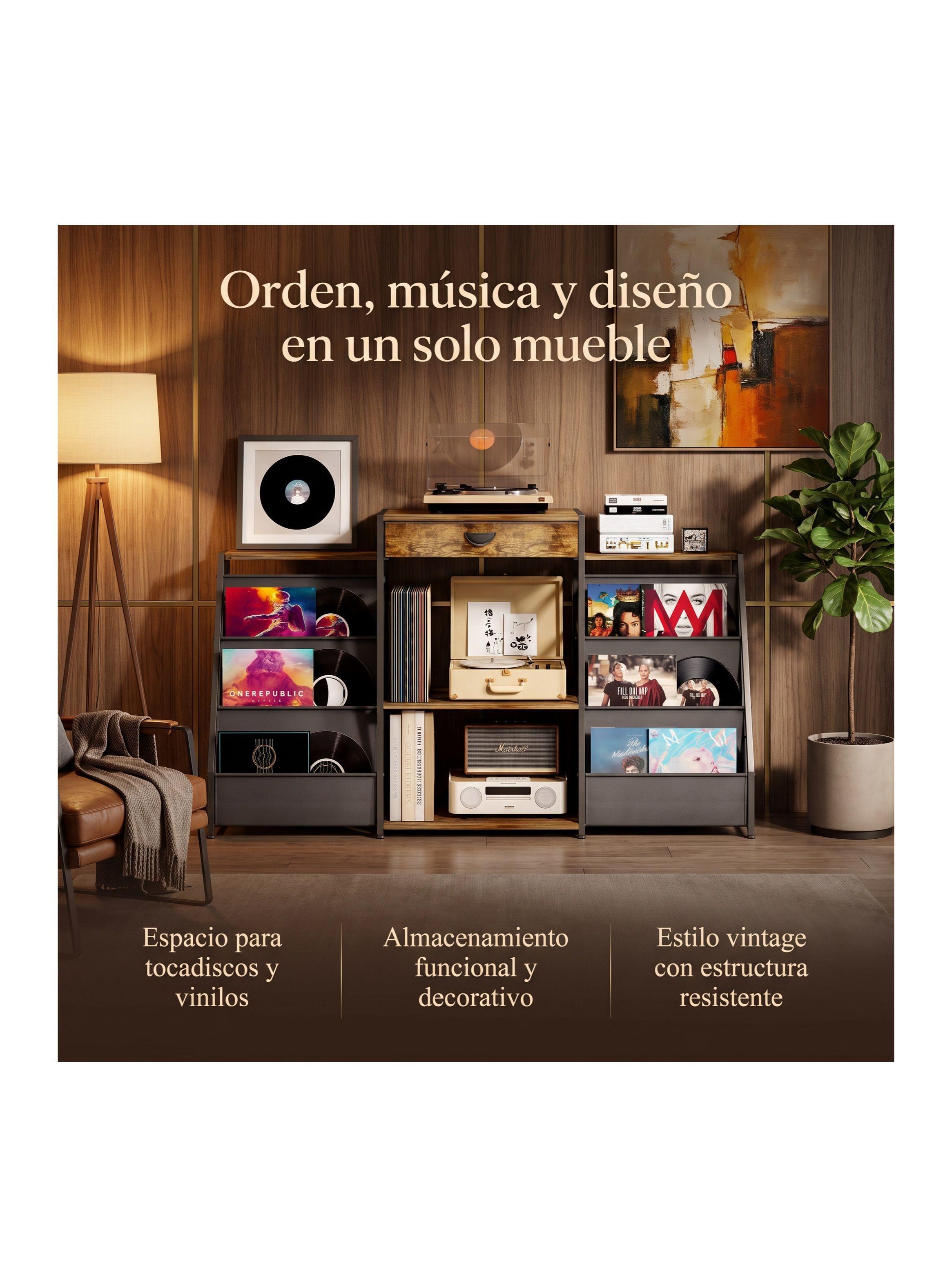 Estante Biblioteca Multiuso Para Vinilos Y Tocadisco Vintage Marrón ZWJ006B-R-7