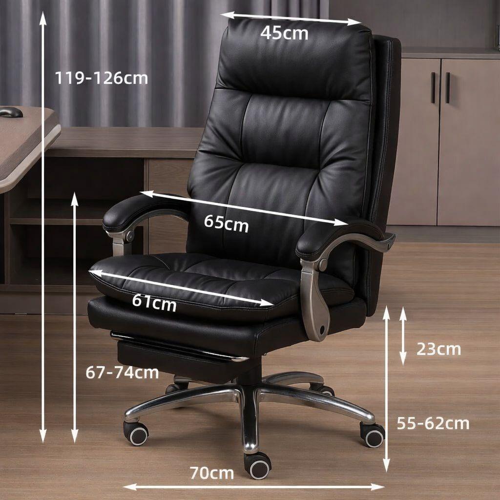 Silla Oficina Gerencial Asiento De Cuero Pata Acero Premium Negro Cuero Sintético-3