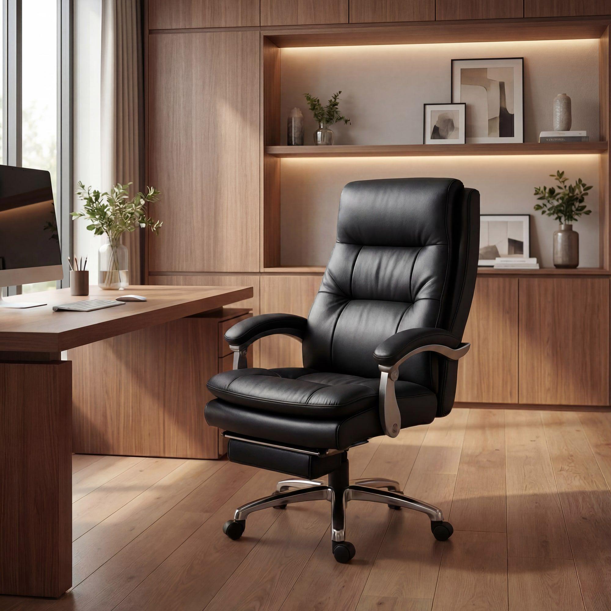 Silla Oficina Gerencial Asiento De Cuero Pata Acero Premium Negro Cuero Sintético-4