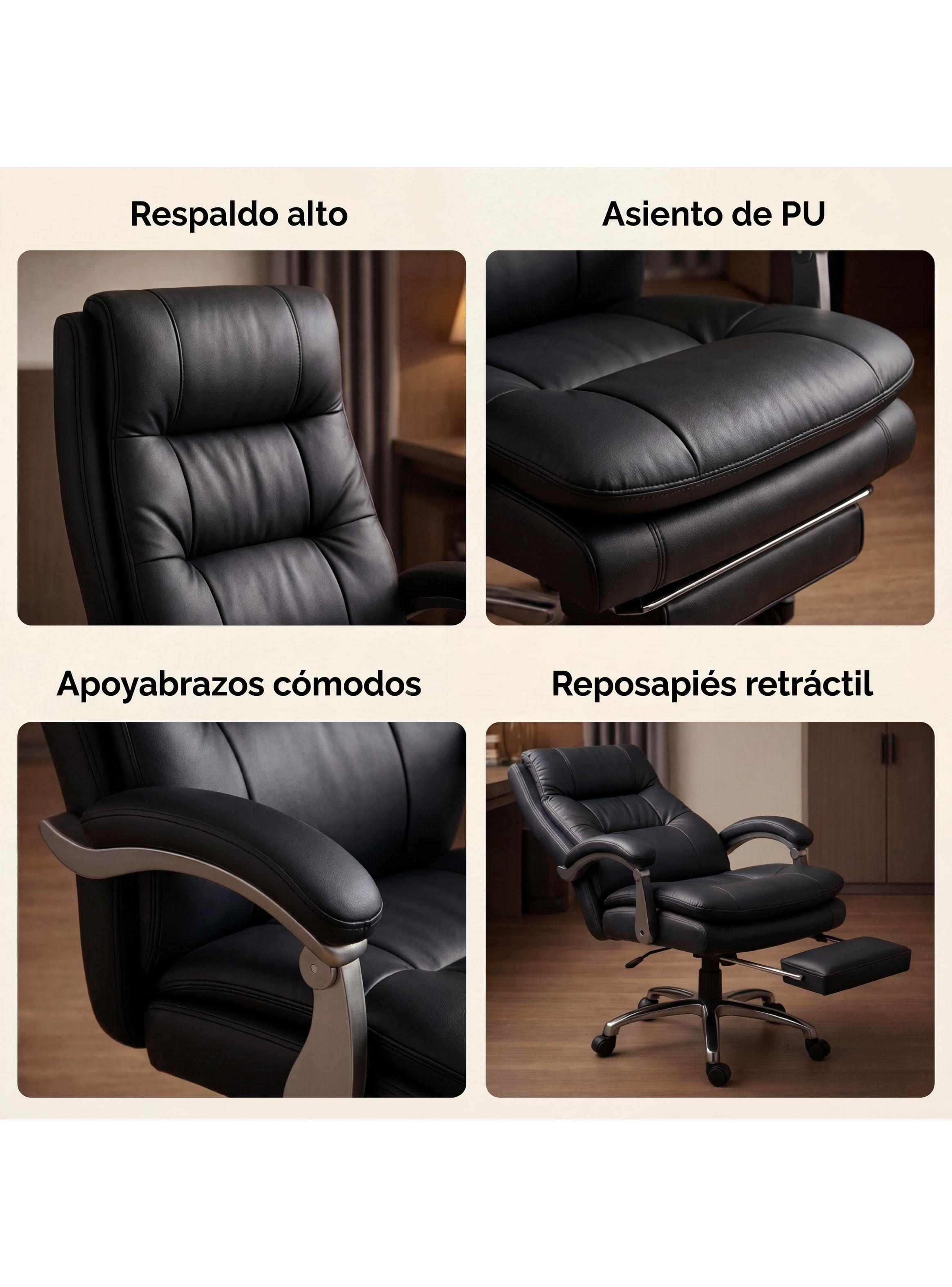Silla Oficina Gerencial Asiento De Cuero Pata Acero Premium Negro Cuero Sintético-1