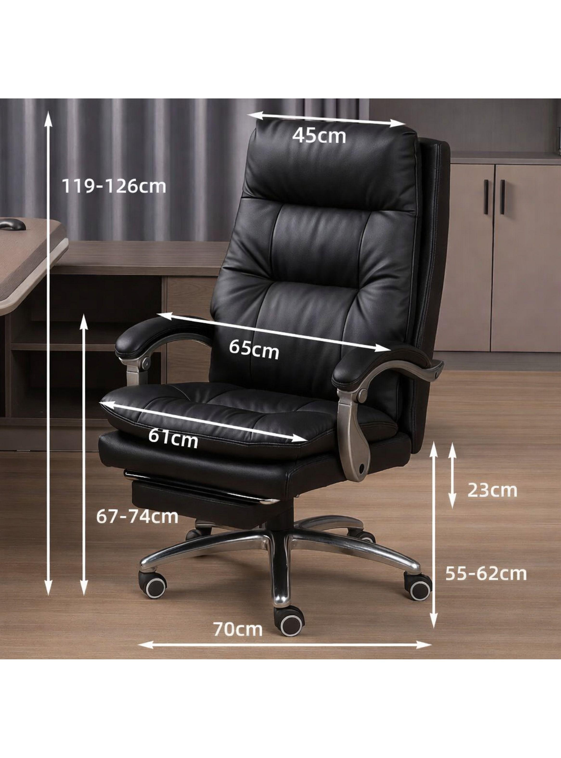 Silla Oficina Gerencial Asiento De Cuero Pata Acero Premium Negro Cuero Sintético-3
