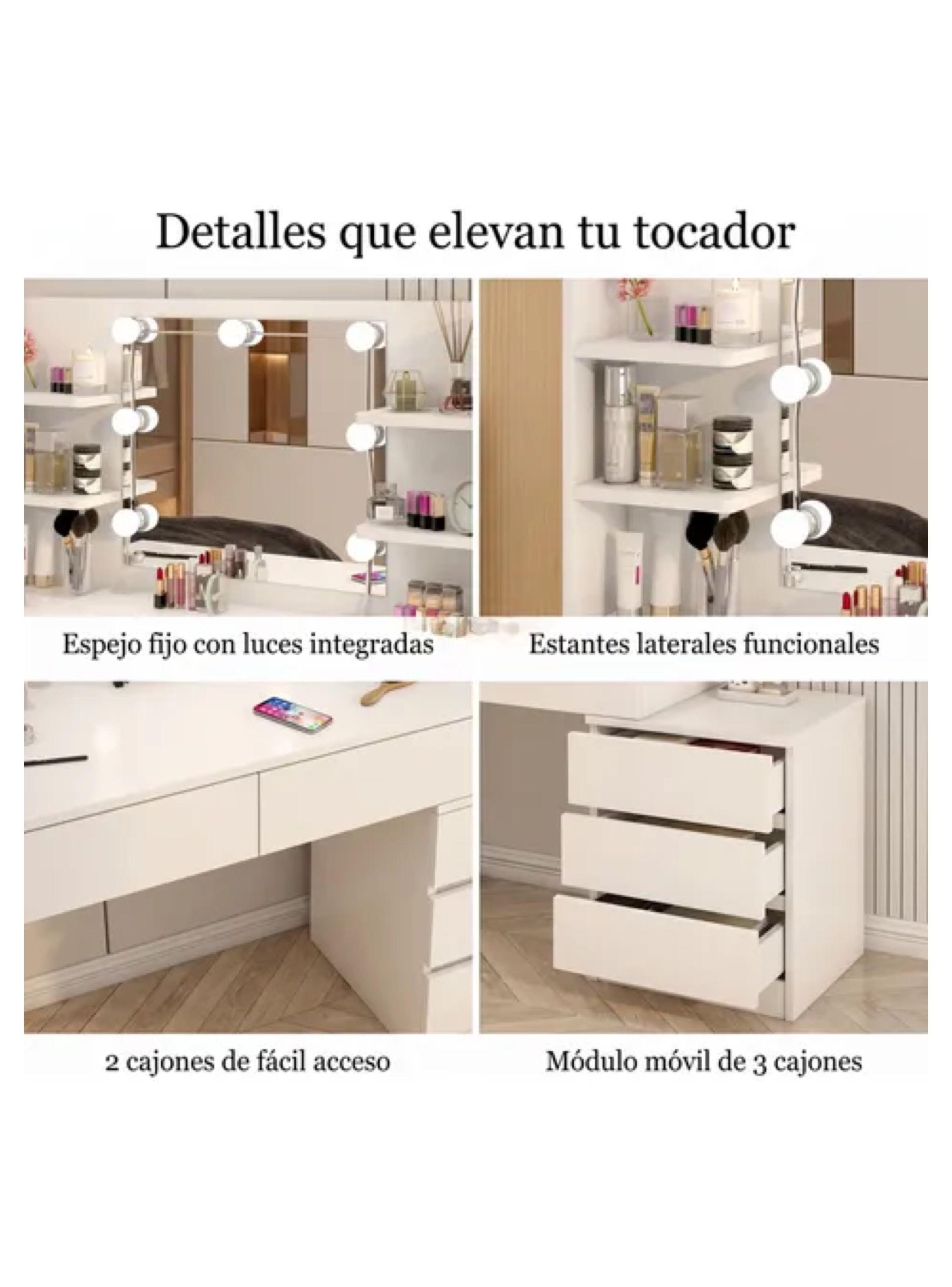 Tocador Con Luz Hollywood Cajonera Extendible Y Organizador Blanco-4