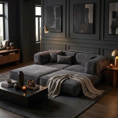 Sofa Modular Transformable 3 En 1 Sofa Cama Alta Elastidad Color Negro Diseño De La Tela Rayado-1