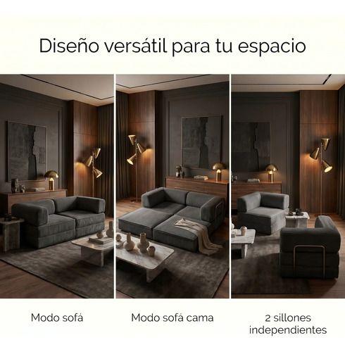 Sofa Modular Transformable 3 En 1 Sofa Cama Alta Elastidad Color Negro Diseño De La Tela Rayado-5