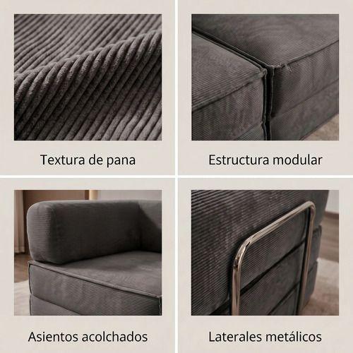Sofa Modular Transformable 3 En 1 Sofa Cama Alta Elastidad Color Negro Diseño De La Tela Rayado-6
