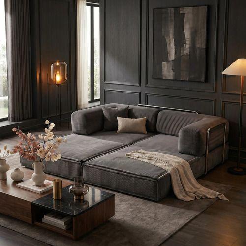 Sofa Modular Transformable 3 En 1 Sofa Cama Alta Elastidad Color Negro Diseño De La Tela Rayado-7