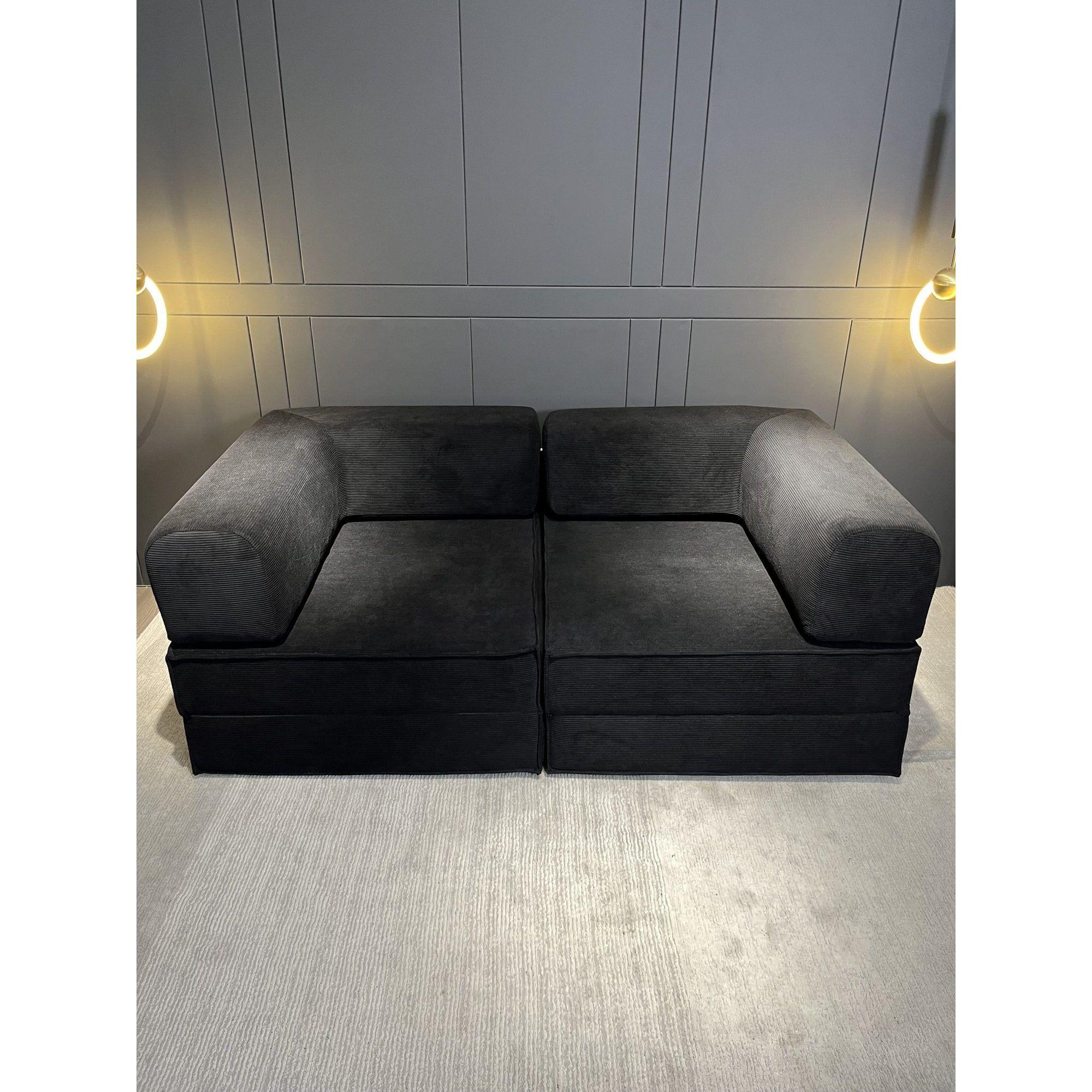 Sofa Modular Transformable 3 En 1 Sofa Cama Alta Elastidad Color Negro Diseño De La Tela Rayado-1