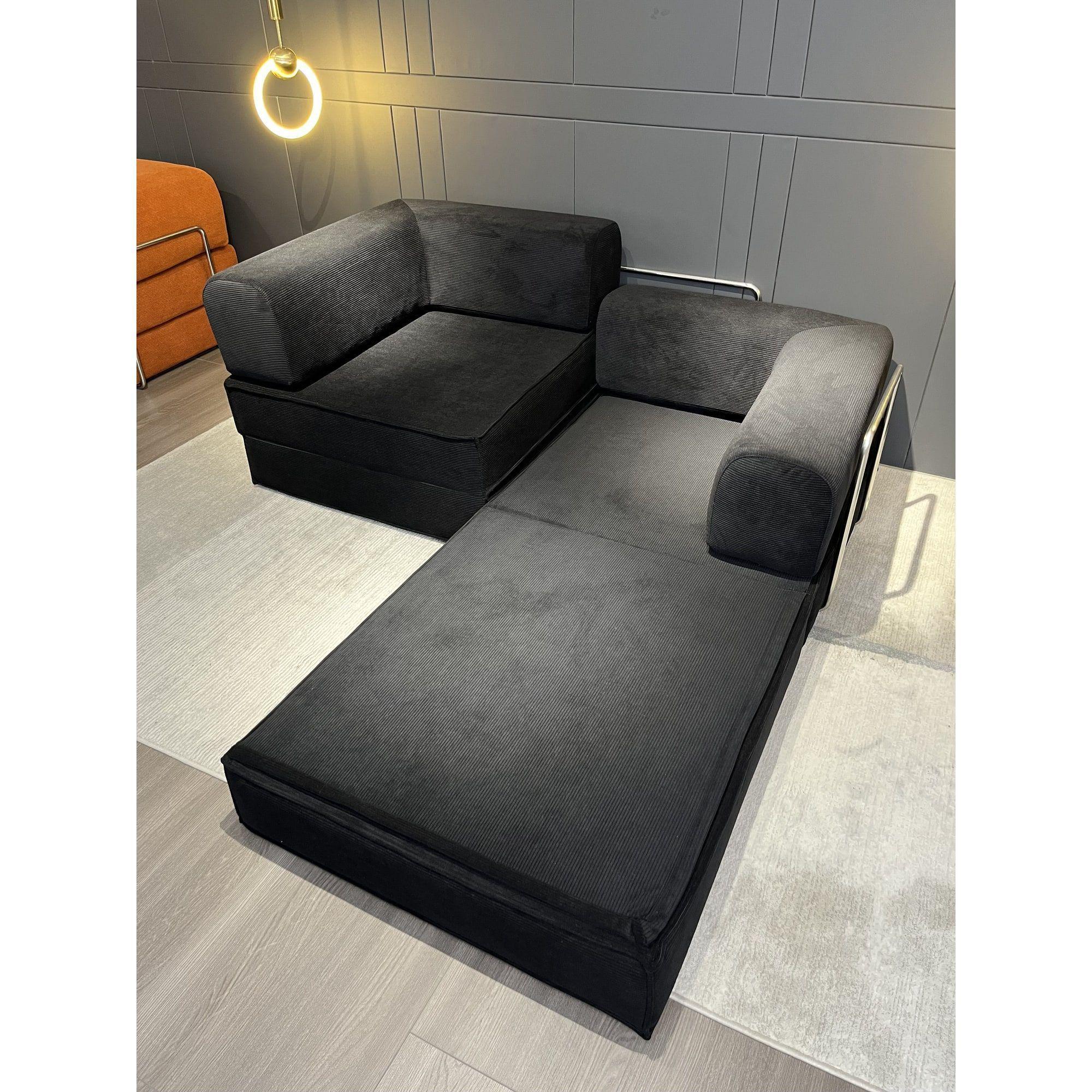 Sofa Modular Transformable 3 En 1 Sofa Cama Alta Elastidad Color Negro Diseño De La Tela Rayado-3