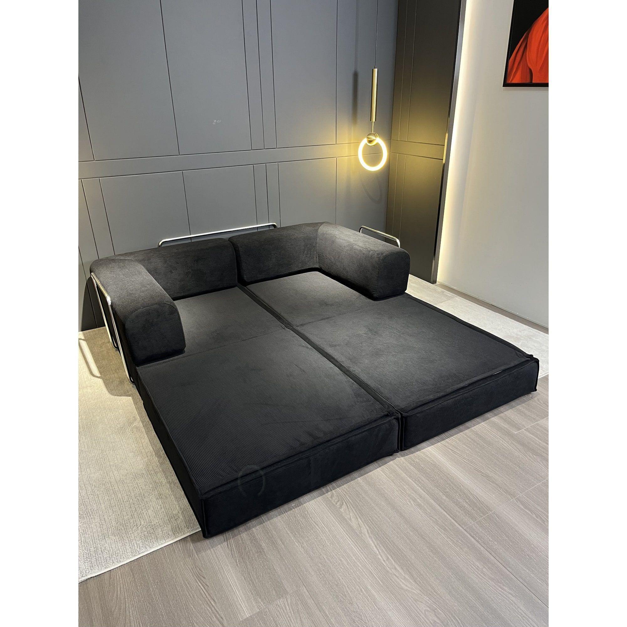 Sofa Modular Transformable 3 En 1 Sofa Cama Alta Elastidad Color Negro Diseño De La Tela Rayado-4