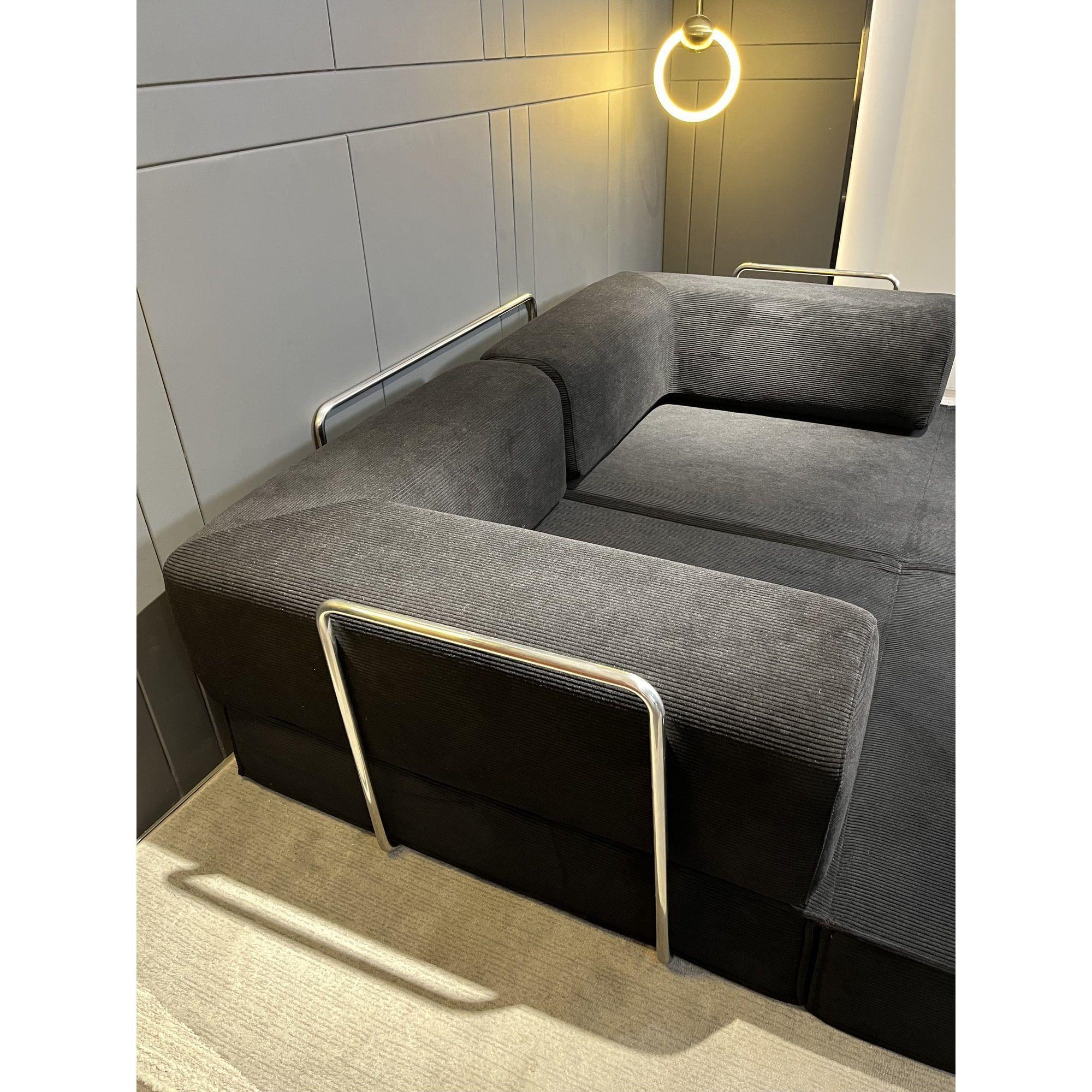 Sofa Modular Transformable 3 En 1 Sofa Cama Alta Elastidad Color Negro Diseño De La Tela Rayado-6
