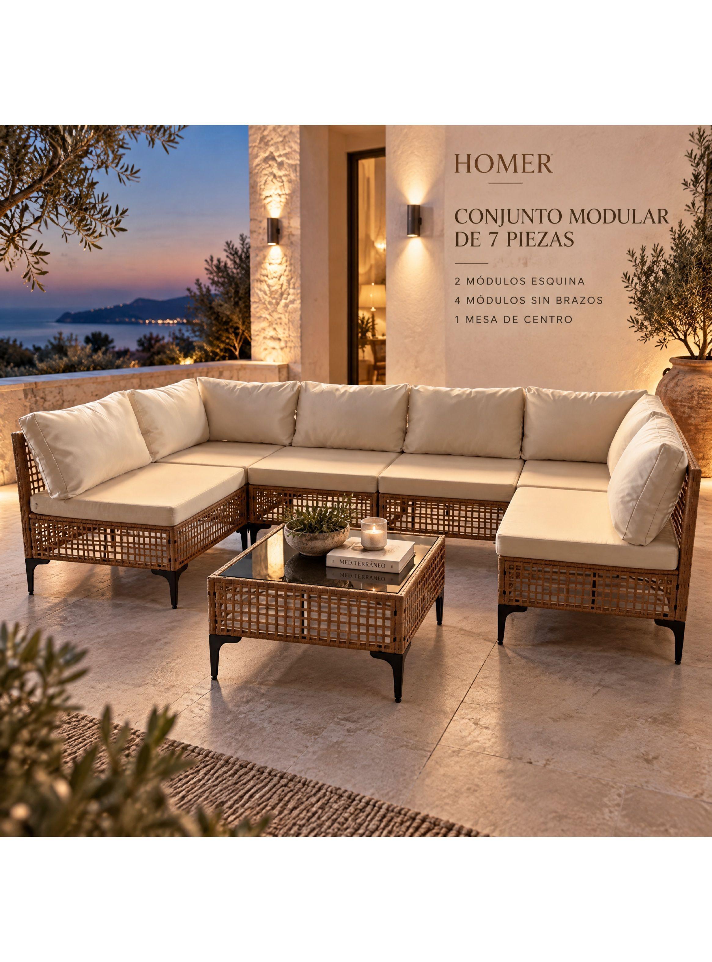 Juego Modular De Terraza Fiorella 7 Piezas Con Mesa Ratán Marrón-7