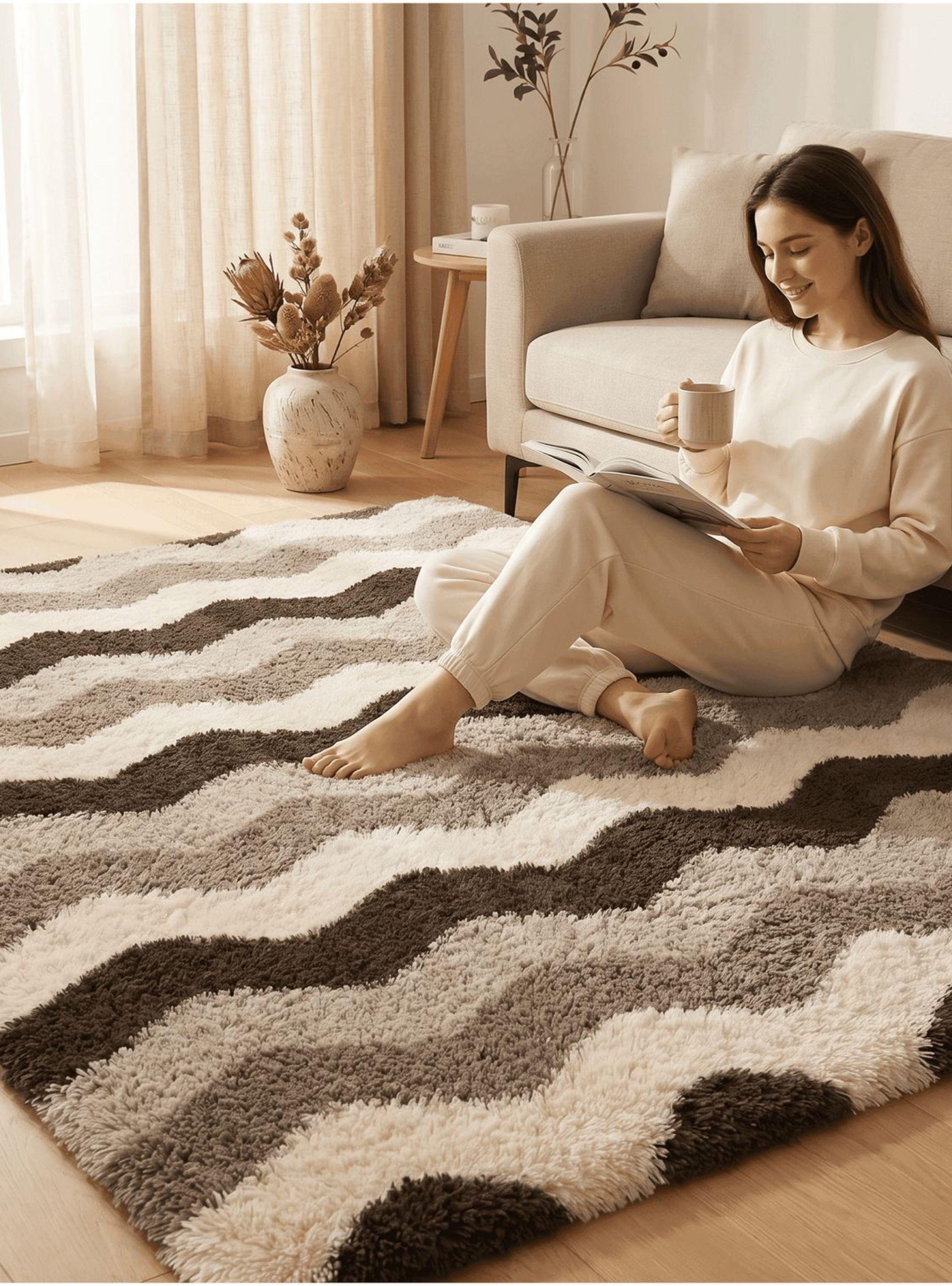 Alfombra 200x240cm Peluda Super Suave para living bajada de cama 200x240 ola-6