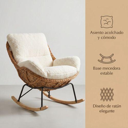 Sillon Mecedor Silla Mecedora Sitial Moderna Base Rattan Xl Beige-1
