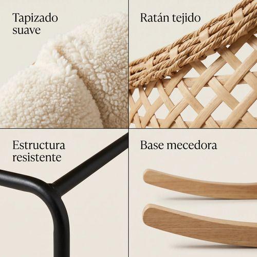 Sillon Mecedor Silla Mecedora Sitial Moderna Base Rattan Xl Beige-3