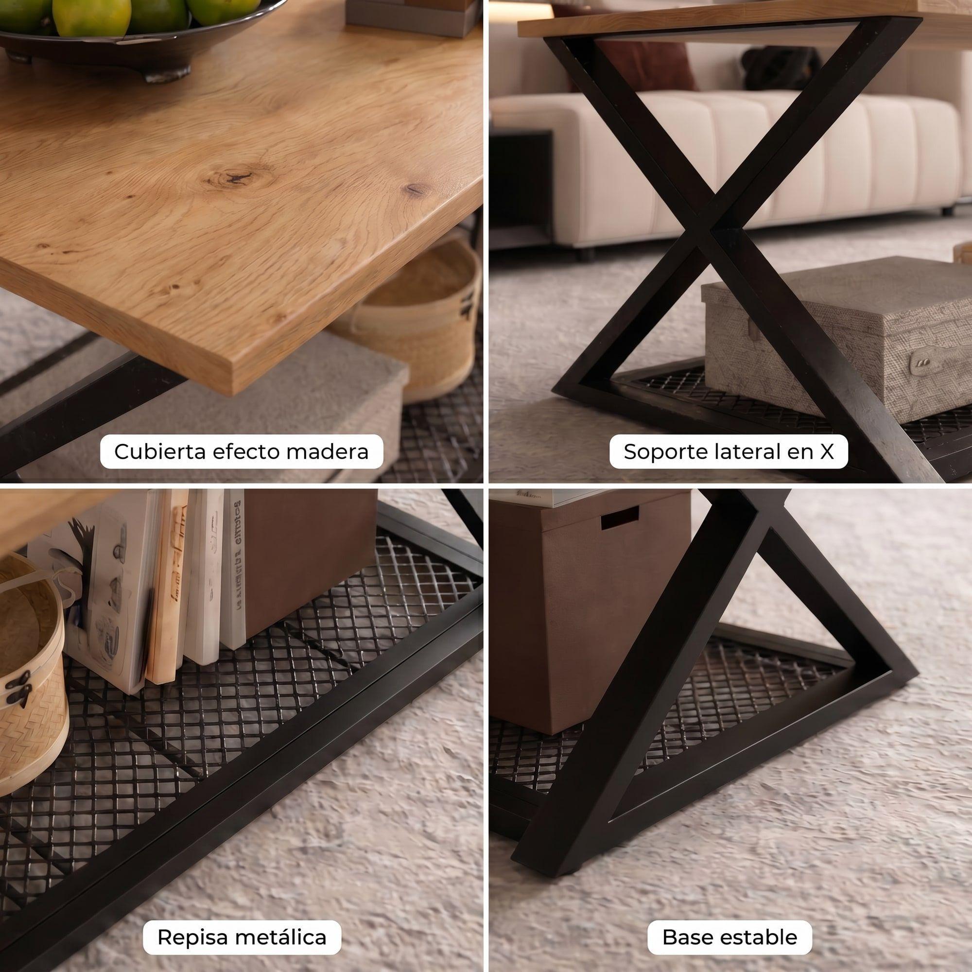 Mesa De Centro Minimalista Con Cubierta De Melamina 60x120cm Marrón Claro-3