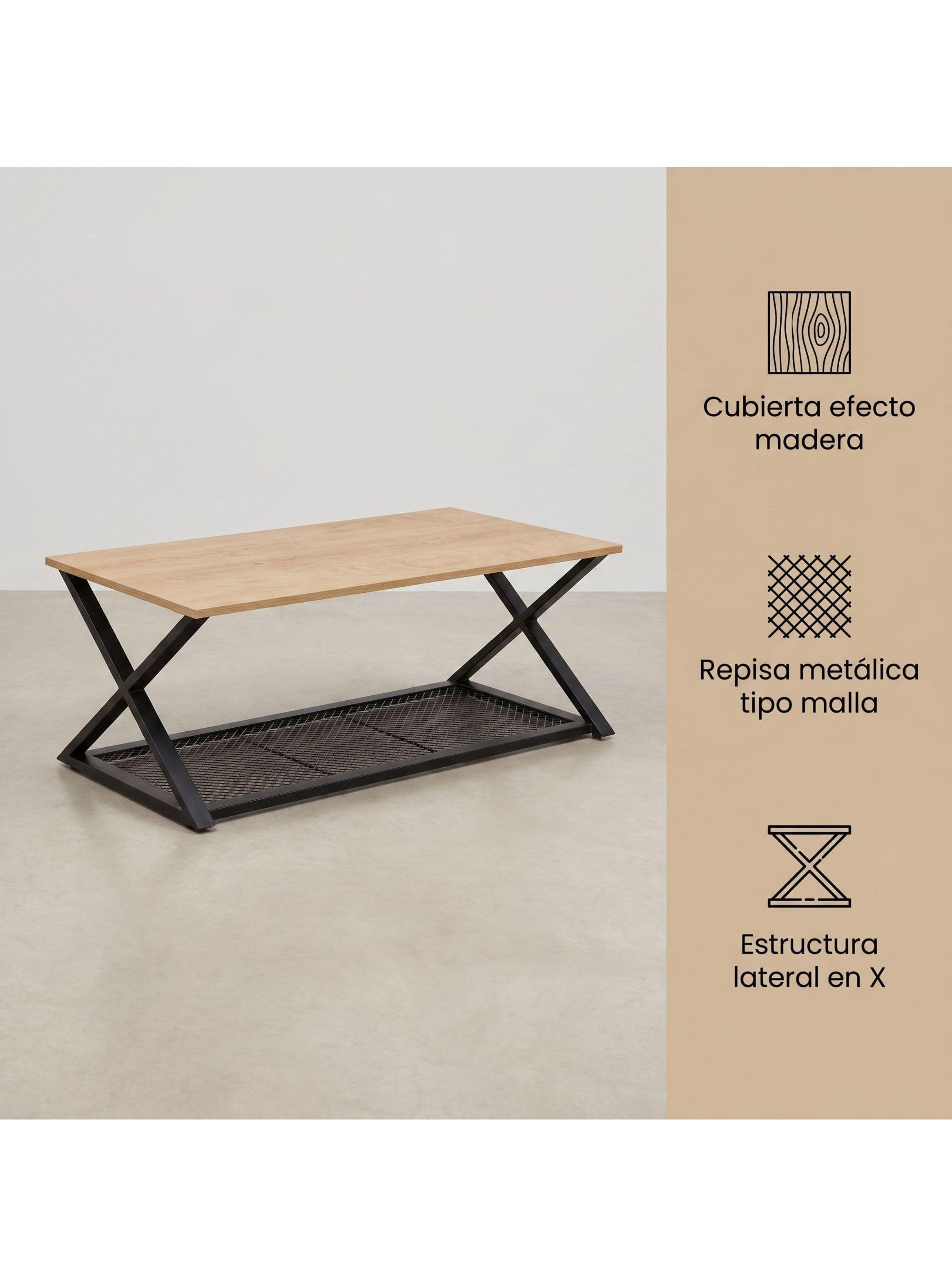 Mesa De Centro Minimalista Con Cubierta De Melamina 60x120cm Marrón Claro-1