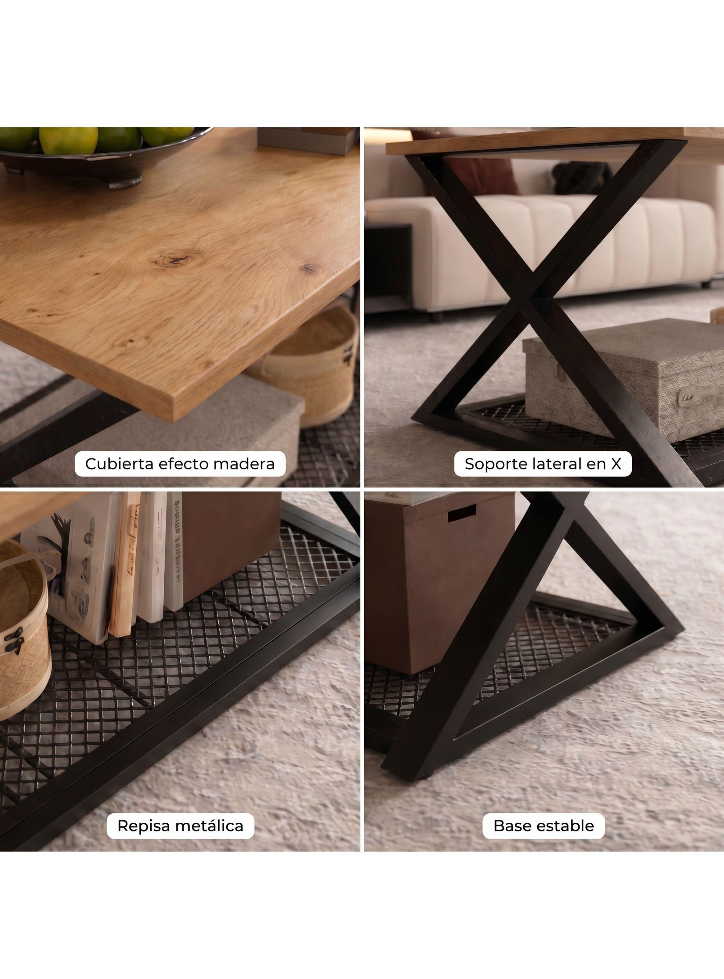 Mesa De Centro Minimalista Con Cubierta De Melamina 60x120cm Marrón Claro-3