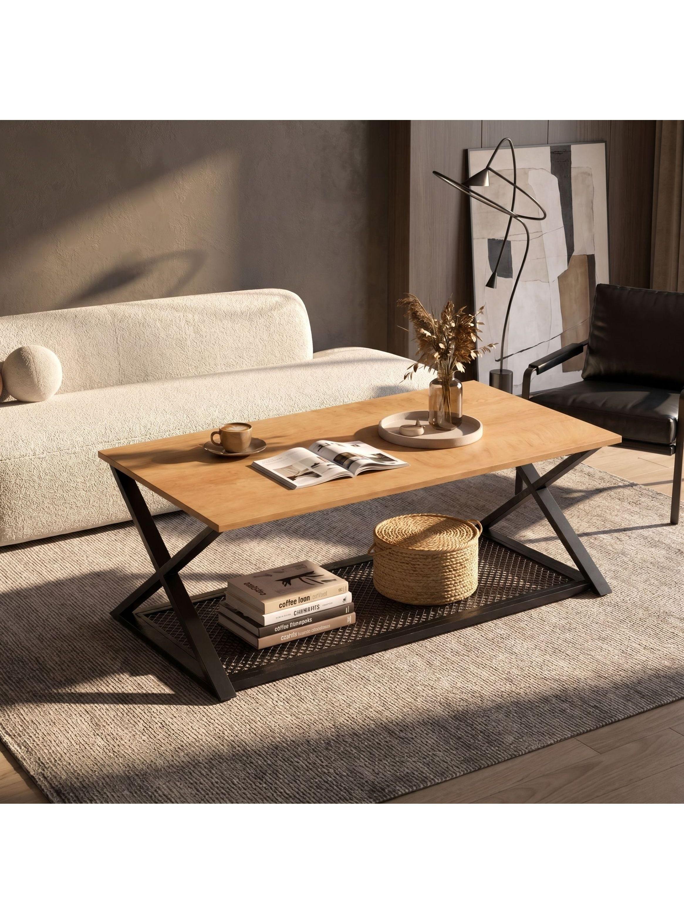 Mesa De Centro Minimalista Con Cubierta De Melamina 60x120cm Marrón Claro-4