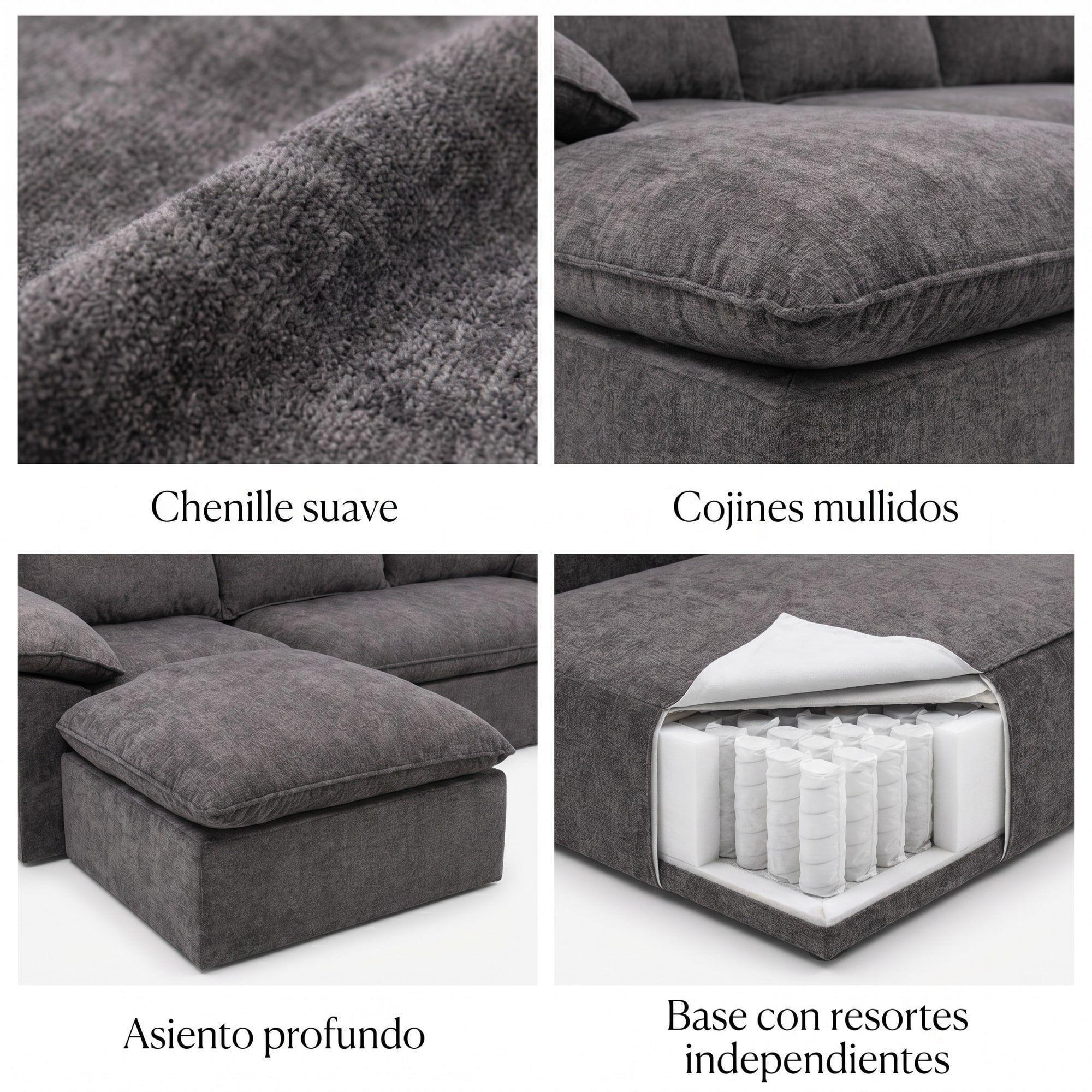 Sofá Seccional Izquierdo Luciano Resorte Independiente Gris Oscuro Liso-3