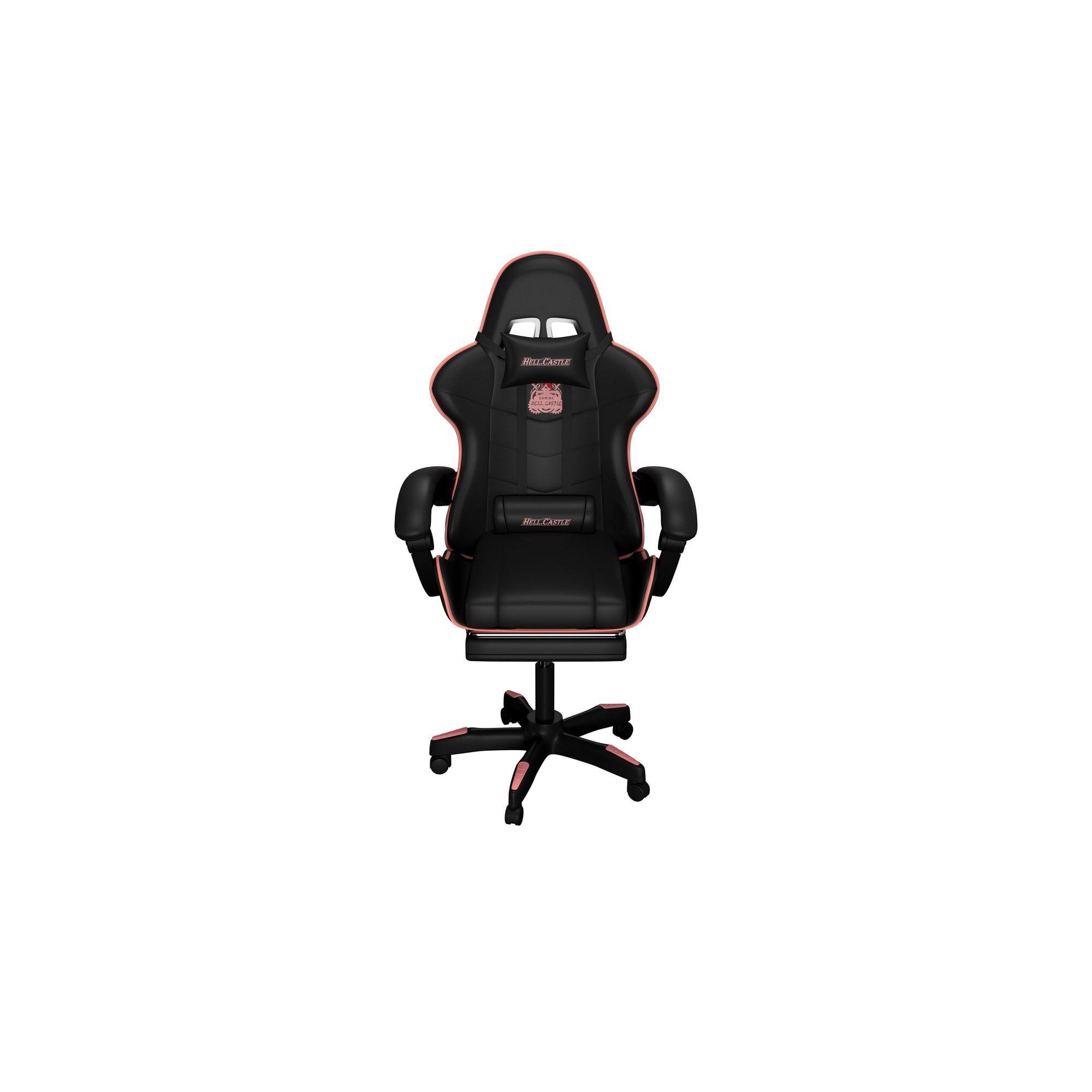 Silla Gamer Hell Castle Reclinable Con Cojin Lumbar Blanco Cuero Sintético-1